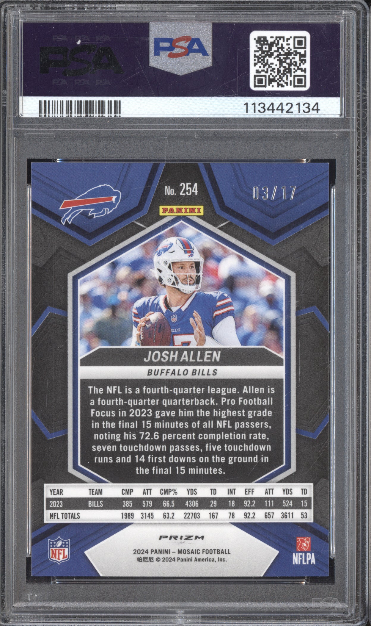 Josh Allen 2024 Panini Mosaic 254 Gold Wave 3/17 PSA 8.5