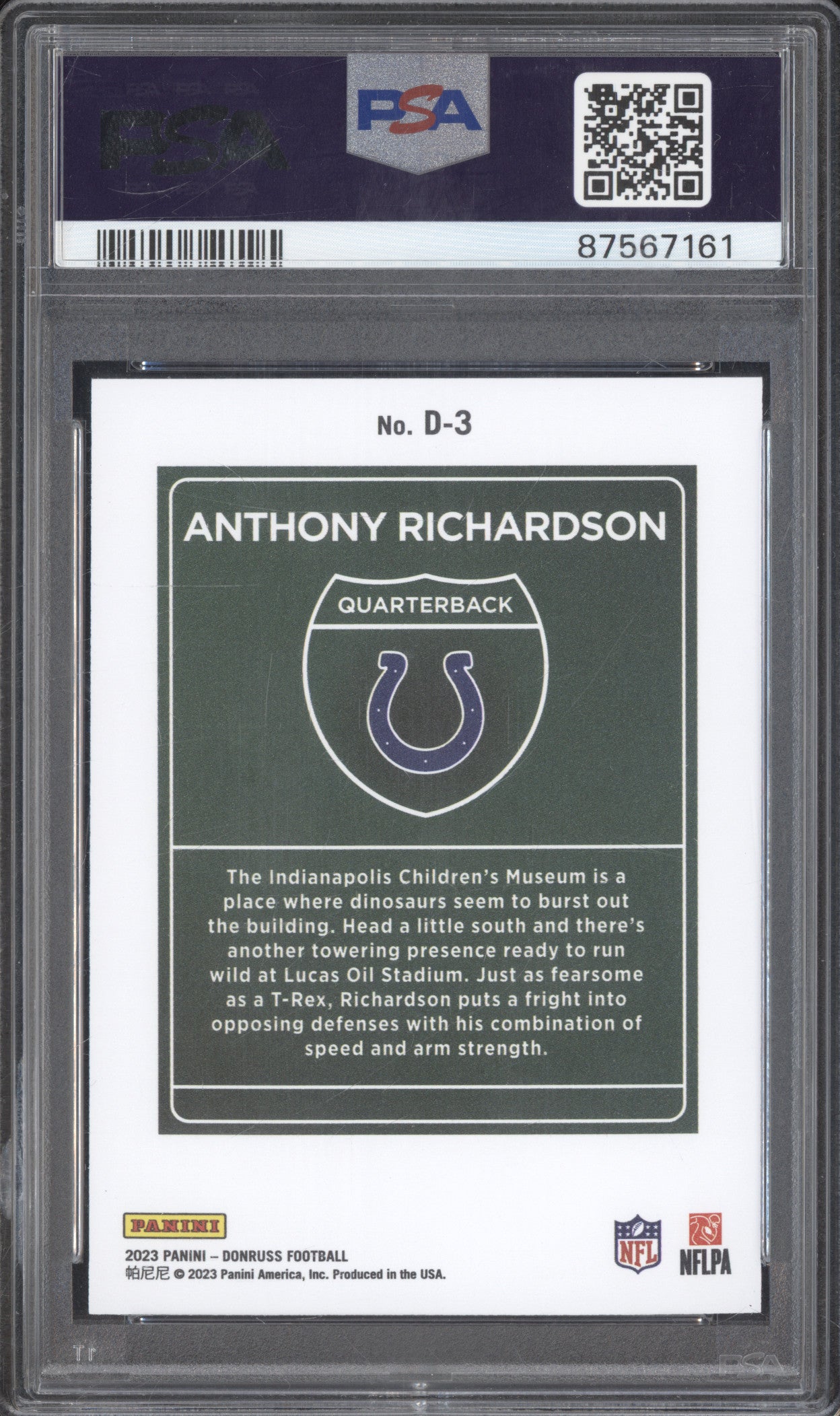 Anthony Richardson 2023 Panini Donruss D-3 Downtown! RC PSA 10