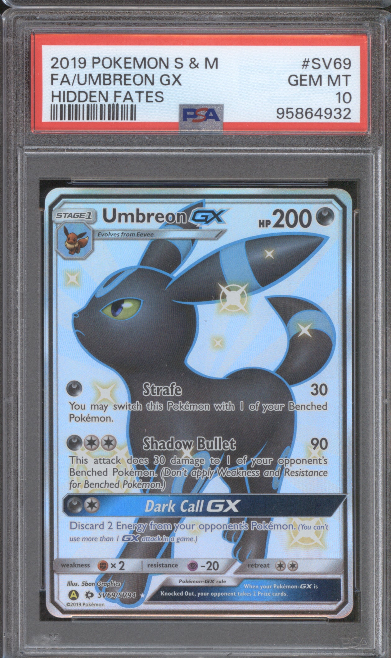 Umbreon GX 2019 Pokemon Hidden Fates SV69/SV94 Full Art PSA 10