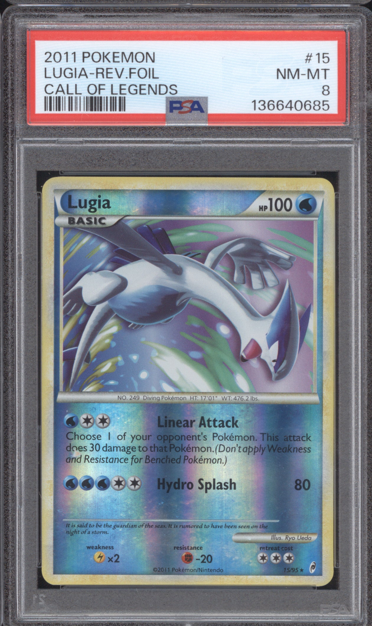Lugia 2011 Pokemon Call of Legends 15/95 Reverse Holo PSA 8