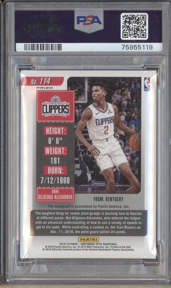 Shai Gilgeous-Alexander 2018-19 Panini Contenders Optic 114 Ticket Auto RC PSA 9