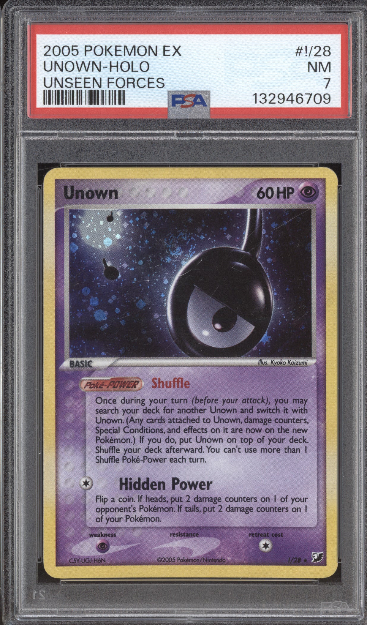 Unown 2005 Pokemon Unseen Forces 1/28 Holo PSA 7
