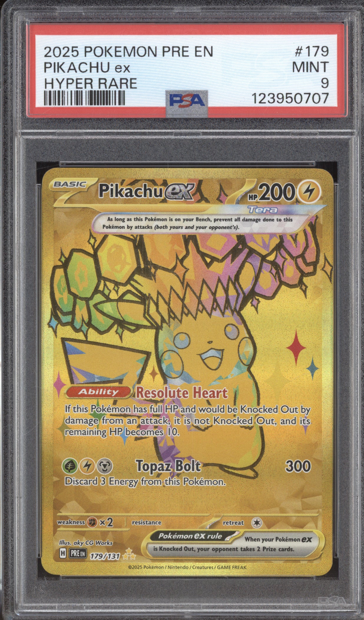 Pikachu ex 2025 Pokemon Prismatic Evolutions PRE 179/131 Hyper Rare PSA 9