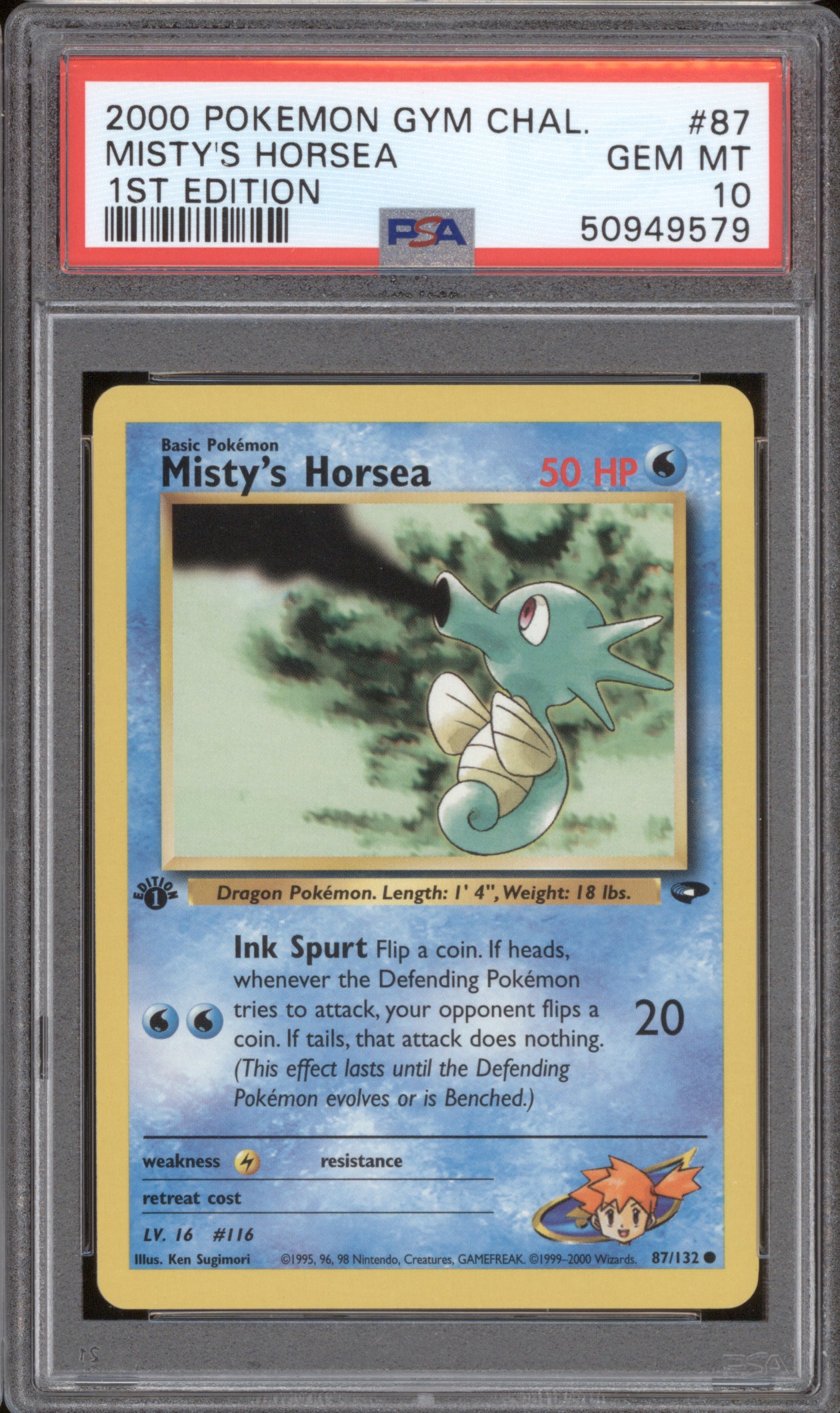 Misty's Horsea 2000 Pokemon Gym Challenge 87/132 1st Edition PSA 10