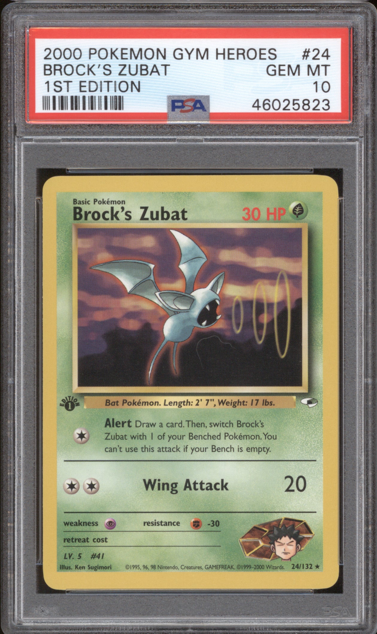Brock's Zubat 2000 Pokemon Gym Heroes 24/132 1st Edition PSA 10