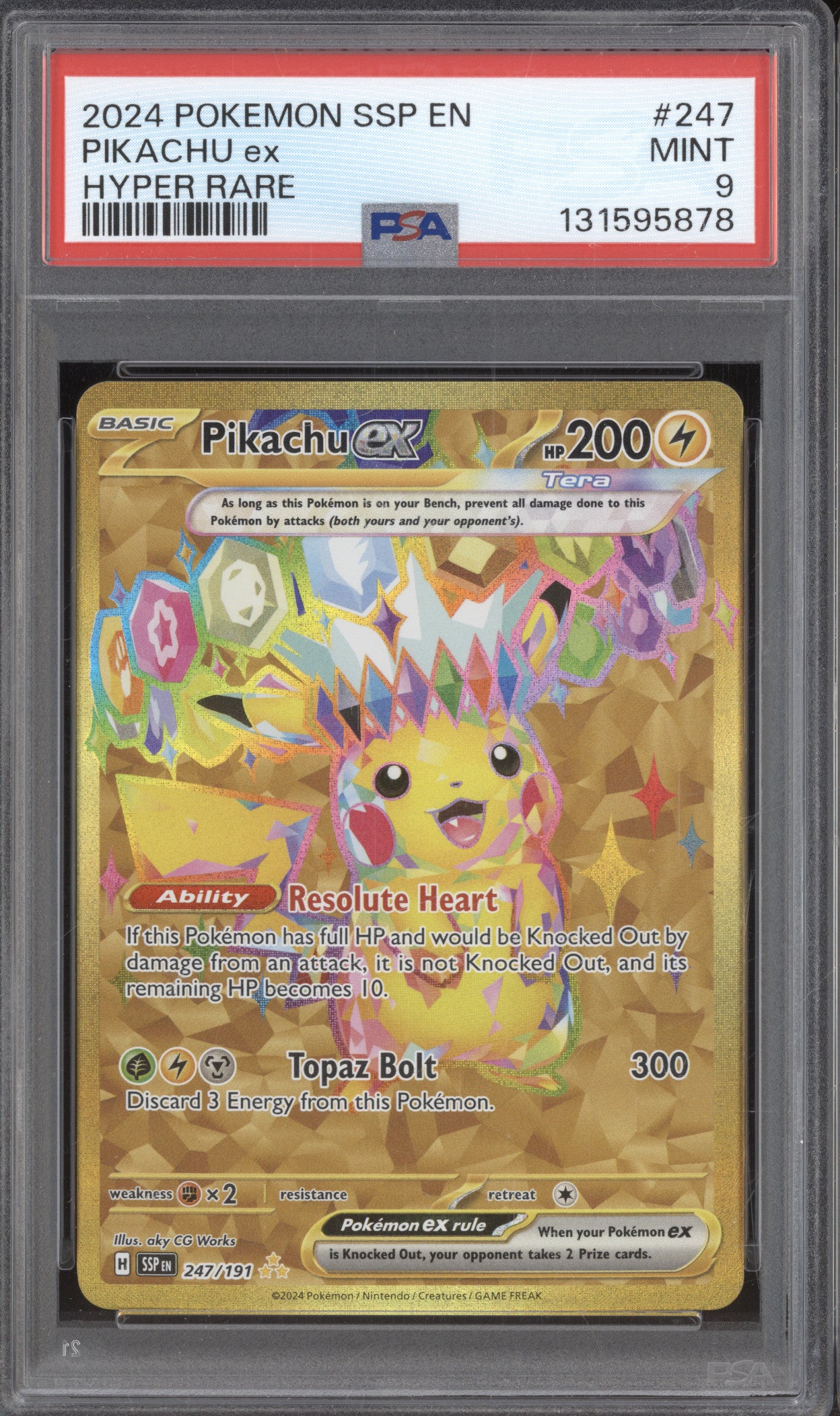 Pikachu ex 2024 Pokemon Surging Sparks SSP 247/191 Hyper Rare PSA 9