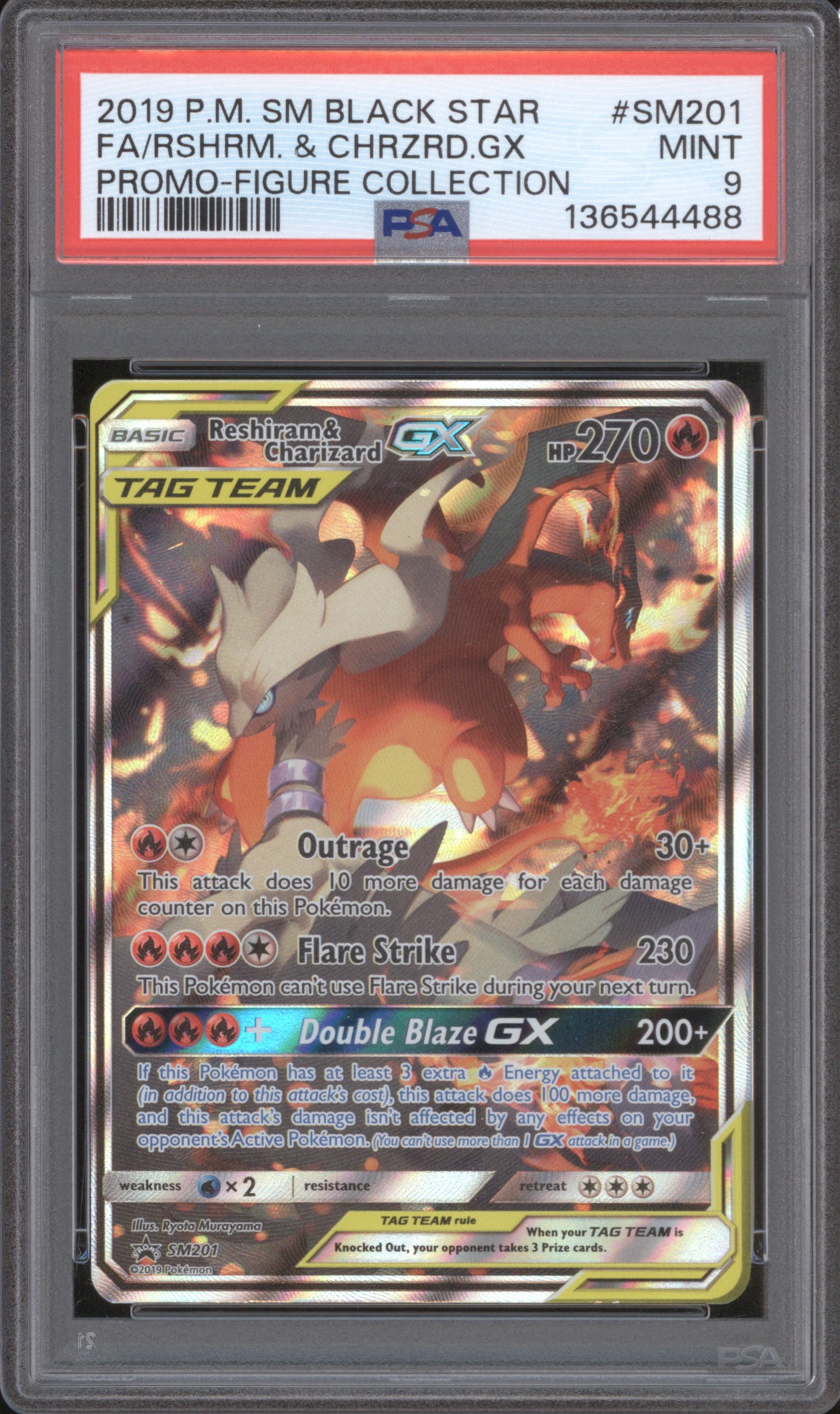 Reshiram & Charizard GX 2019 Pokemon Black Star Promo SM201 Full Art PSA 9