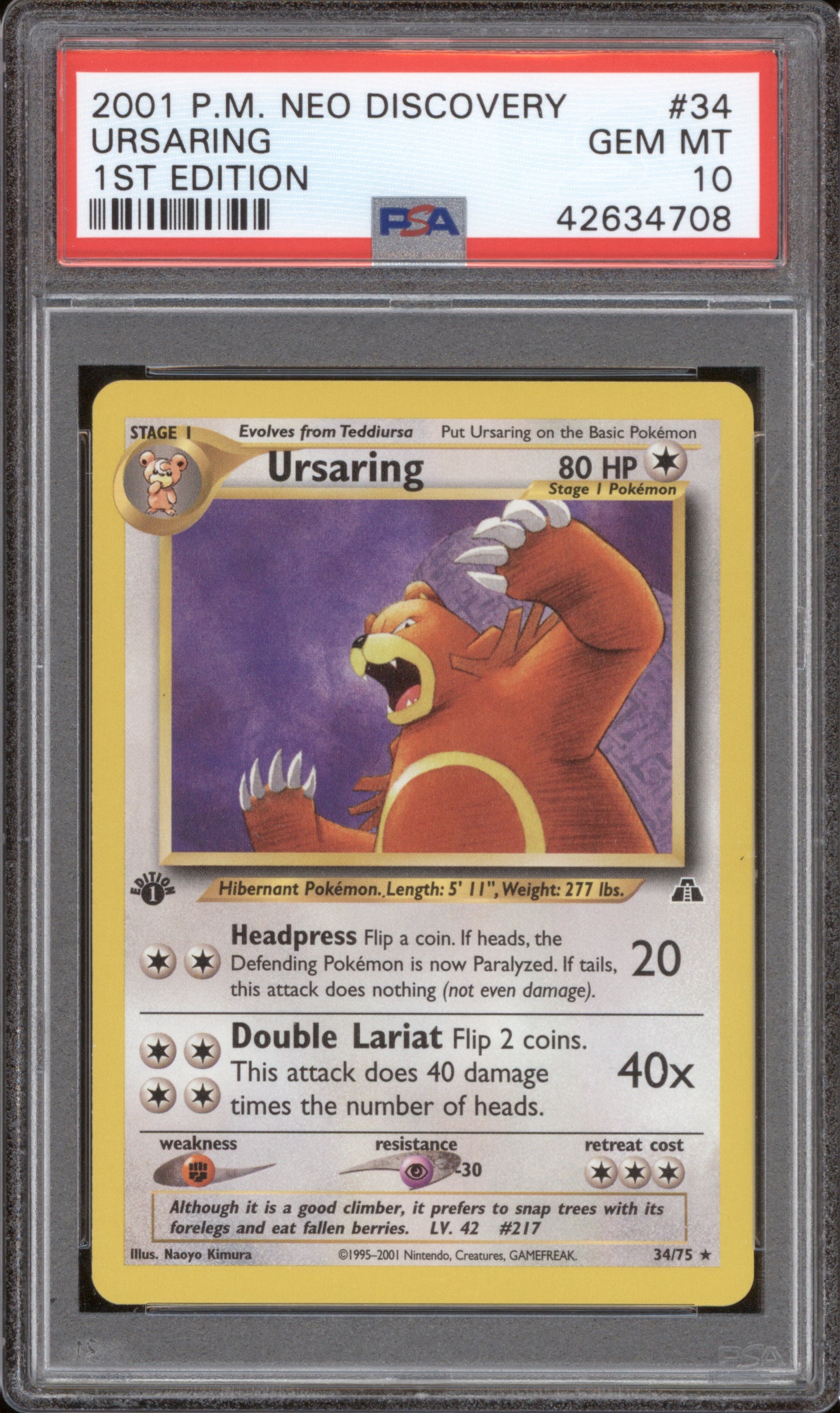 Ursaring 2001 Pokemon Neo Discovery 34/75 1st Edition PSA 10
