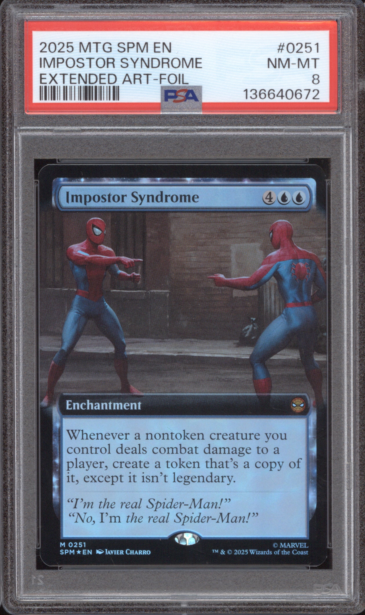 2025 MTG Marvel's Spider-Man 0251 Imposter Syndrome Extended Art Foil PSA 8