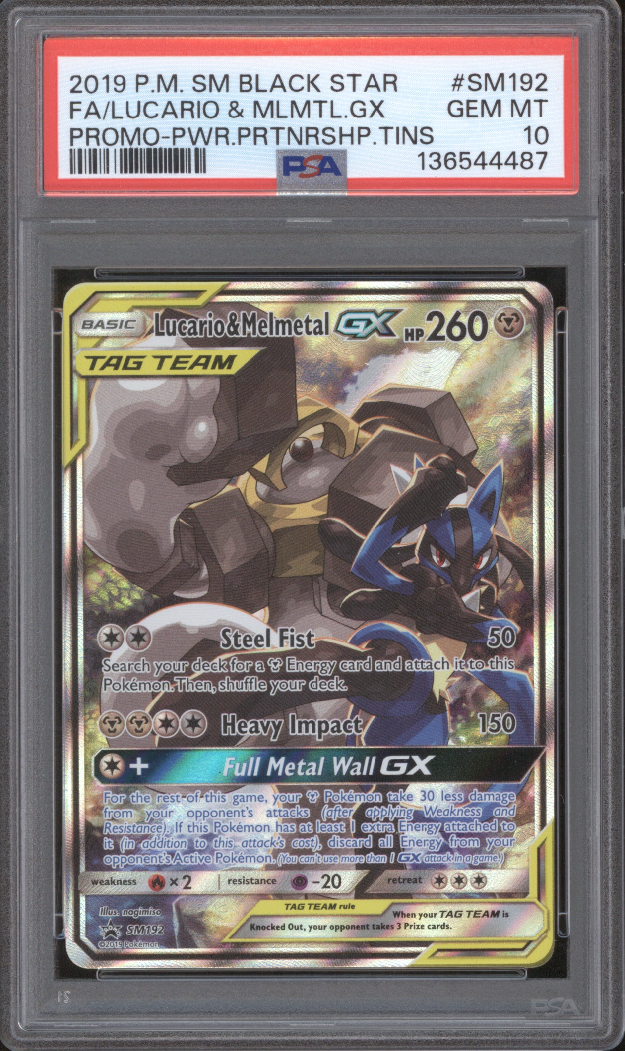 Lucario & Melmetal GX 2019 Pokemon Sun & Moon SM192 Full Art PSA 10