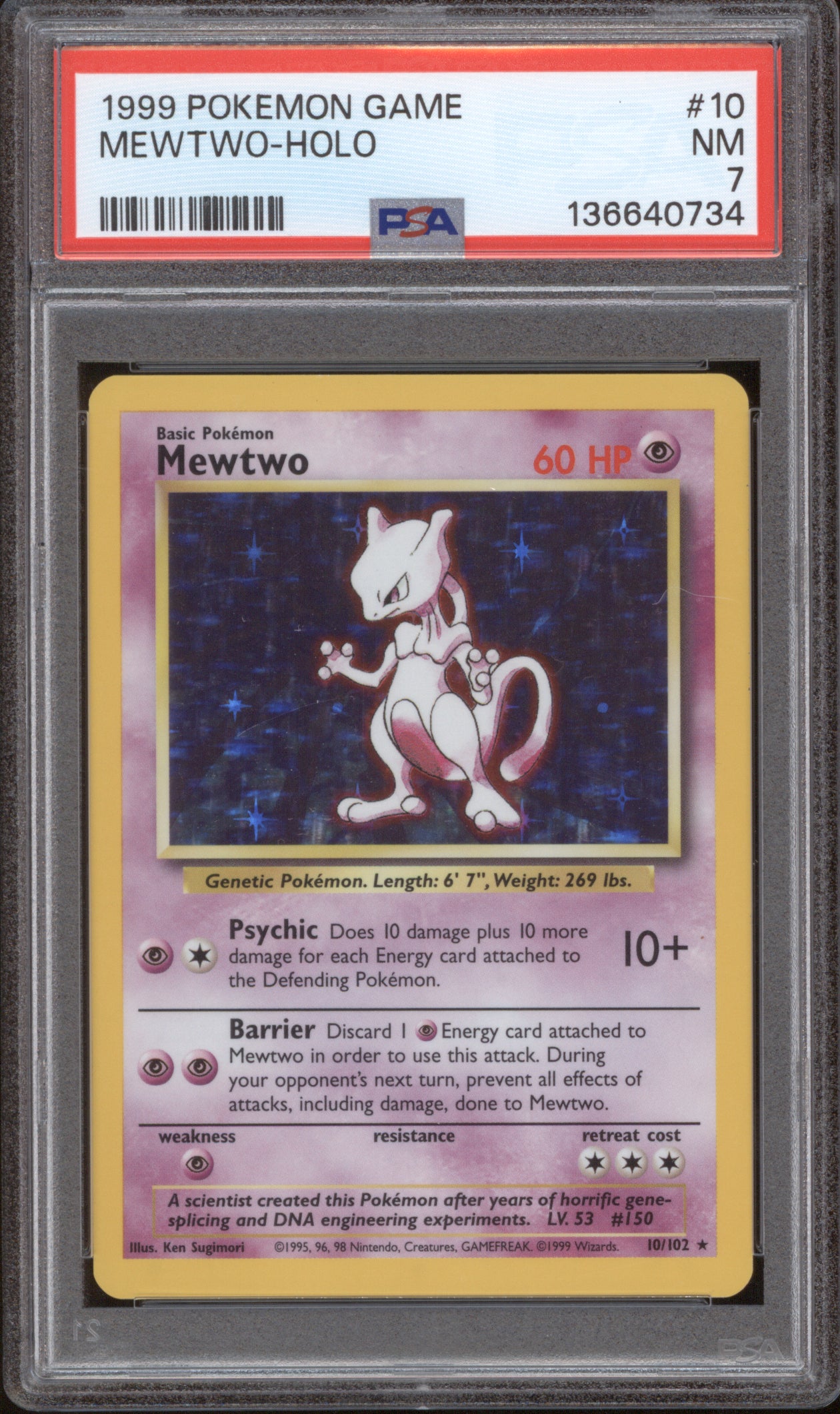 Mewtwo 1999 Pokemon Base Set 10/102 Holo PSA 7