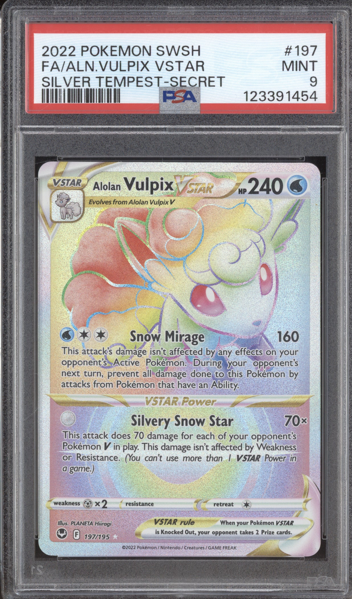Alolan Vulpix VSTAR 2022 Pokemon Silver Tempest 197/195 Secret Rare PSA 9