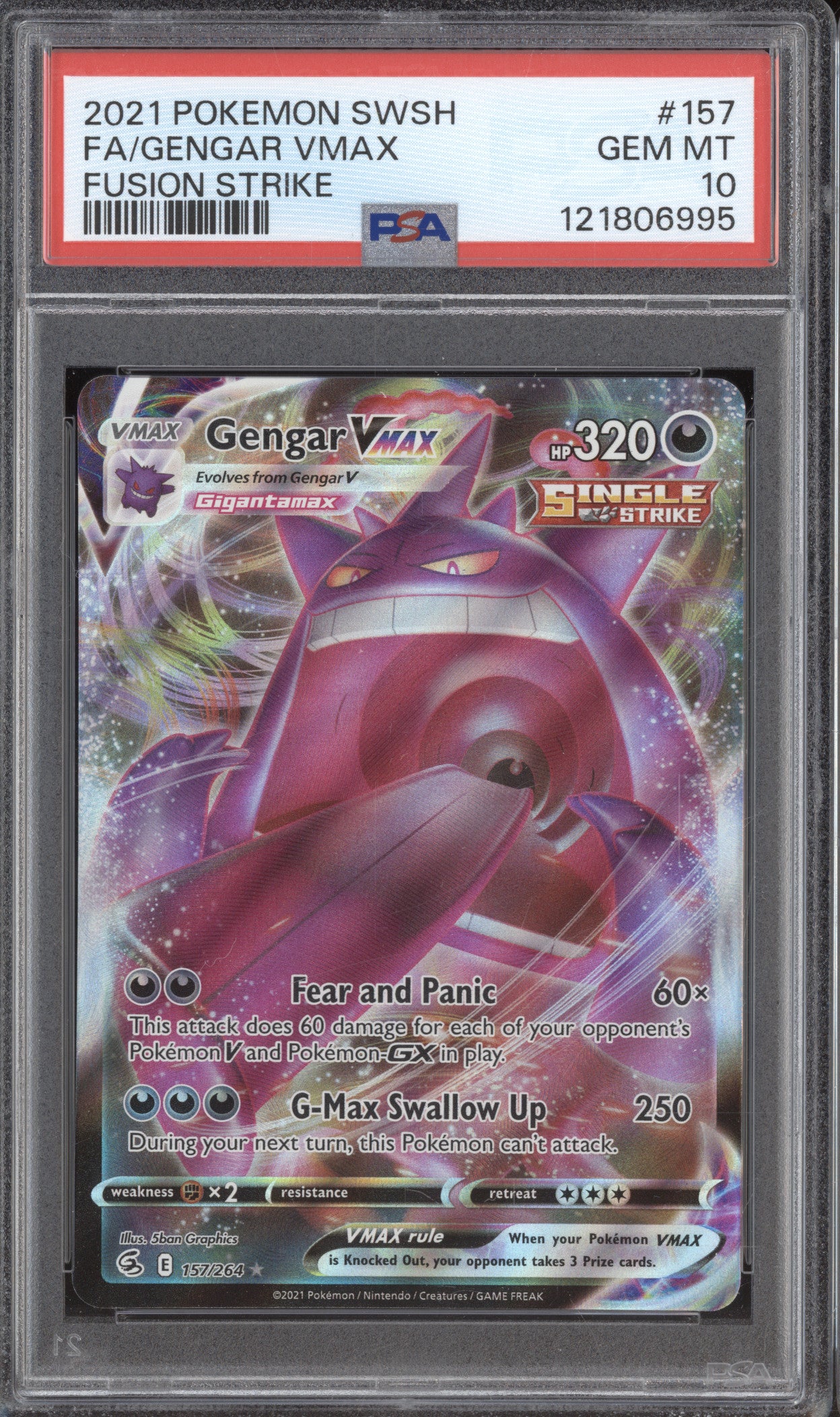 2021 Pokemon Fusion Strike 157 Gengar VMAX Full Art PSA 10