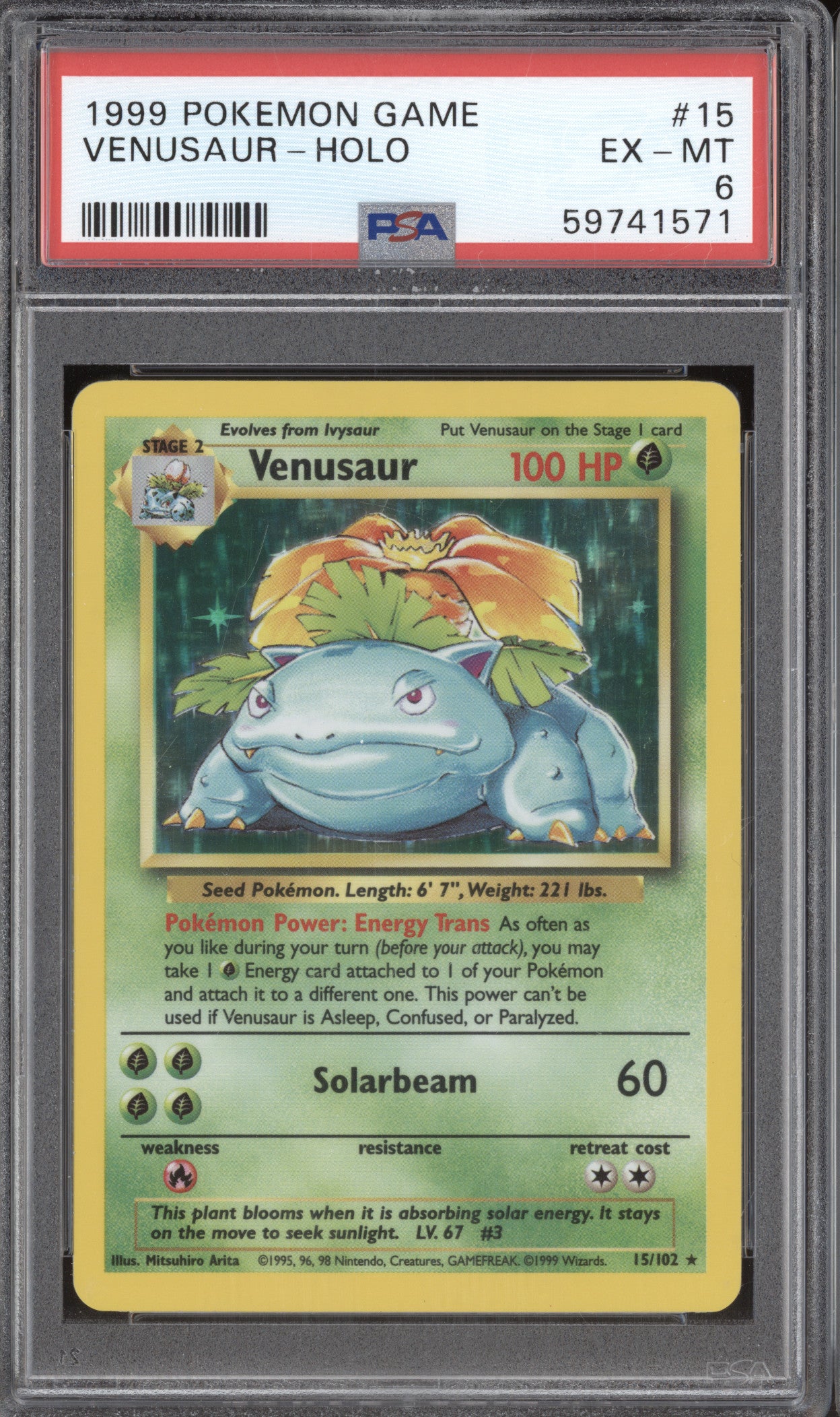 1999 Pokemon Venusaur Holo Base Set 15/102 PSA 6