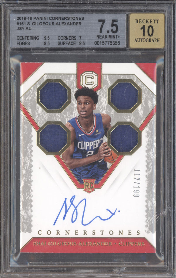 Shai Gilgeous-Alexander 2018 Panini Cornerstones Jersey Auto RC /199 BGS 7.5/10