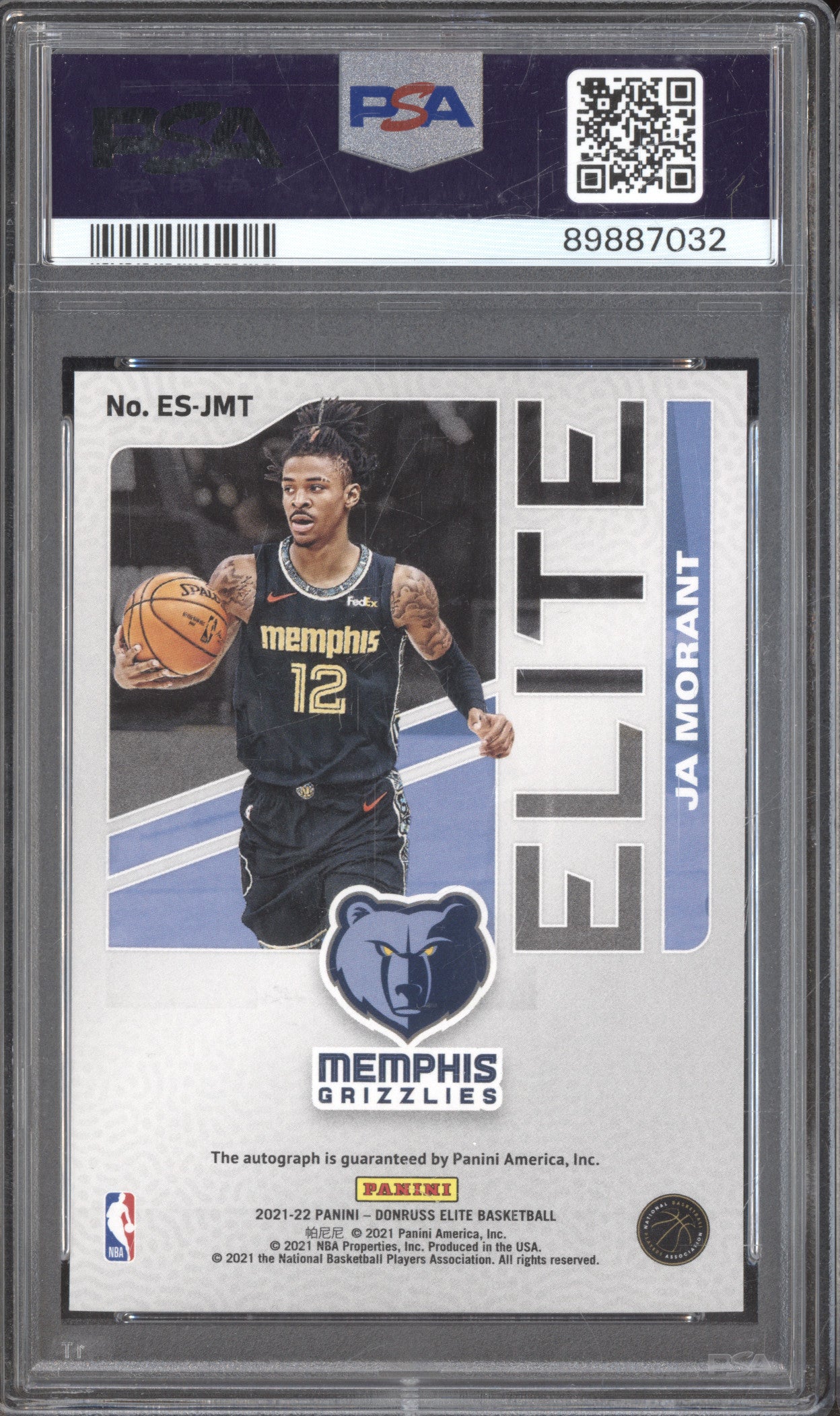 Ja Morant 2021 Donruss Elite Signatures Red ESJMT /49 PSA 10