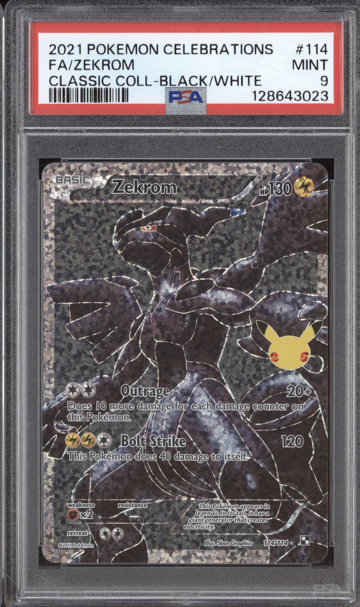 2021 Pokemon Celebrations 114/114 Zekrom Classic Collection Black/White PSA 9