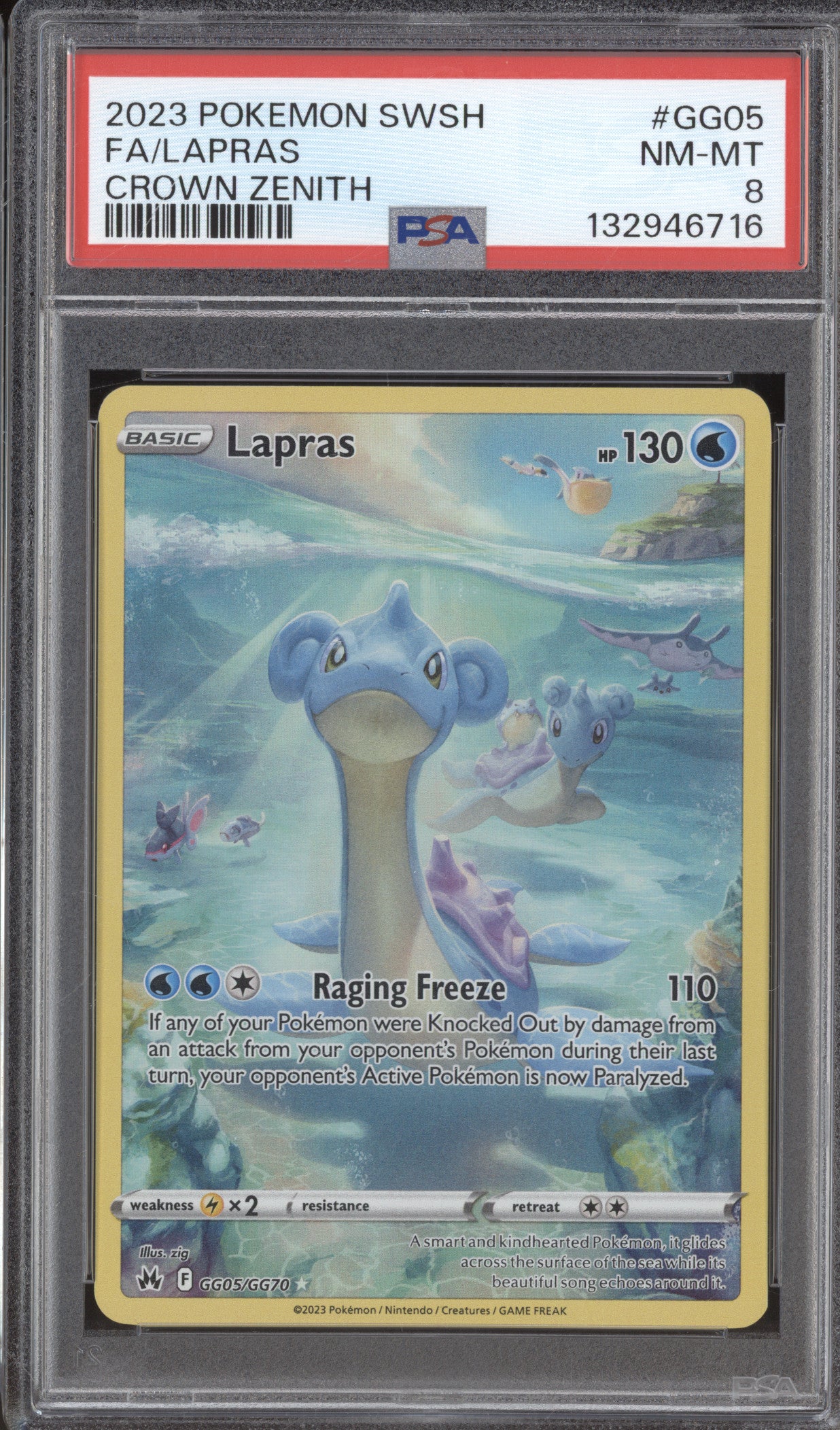 Lapras 2023 Pokemon Crown Zenith GG05/GG70 Full Art PSA 8