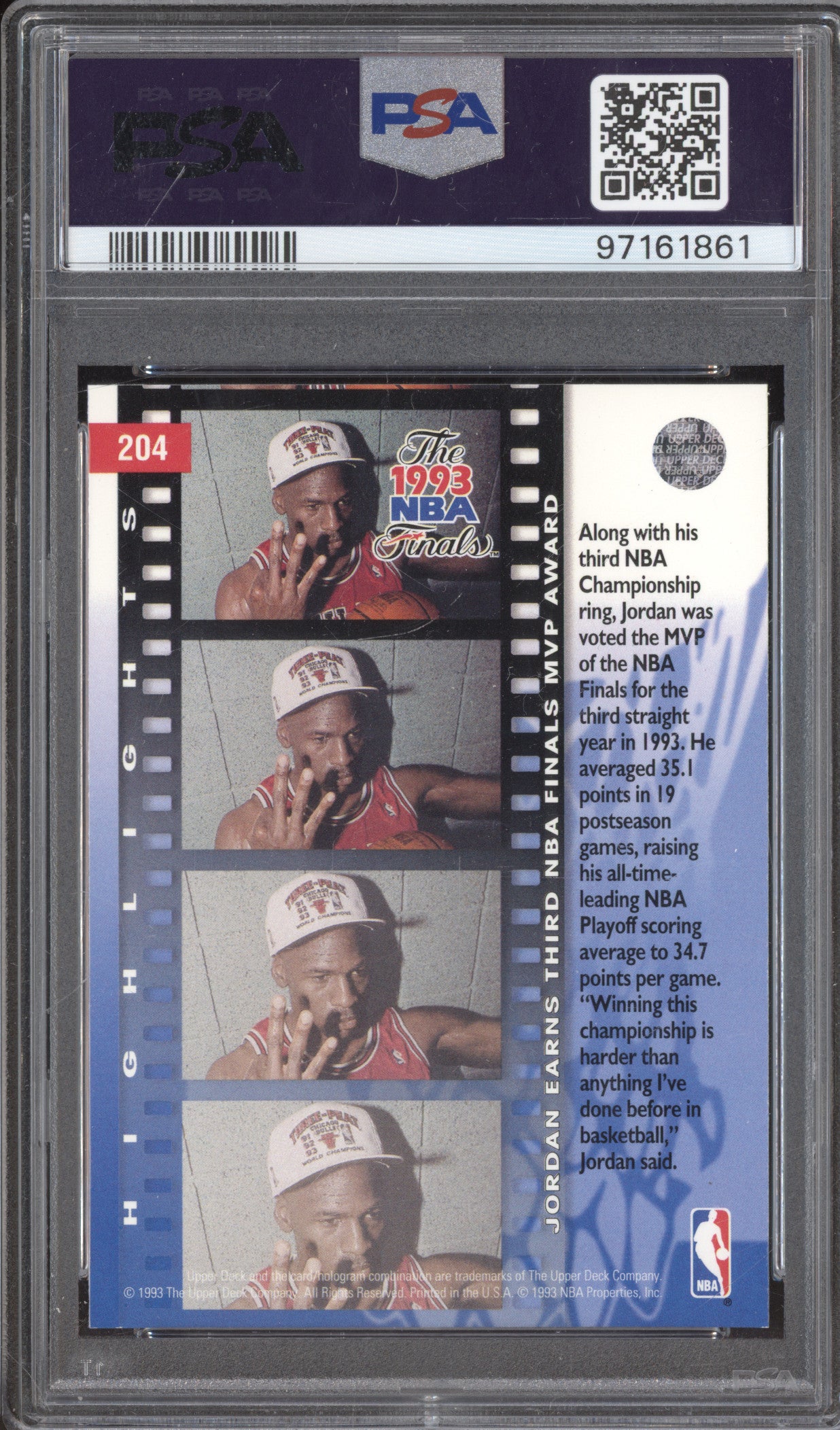 Michael Jordan 1993-94 Upper Deck 204 PSA 7