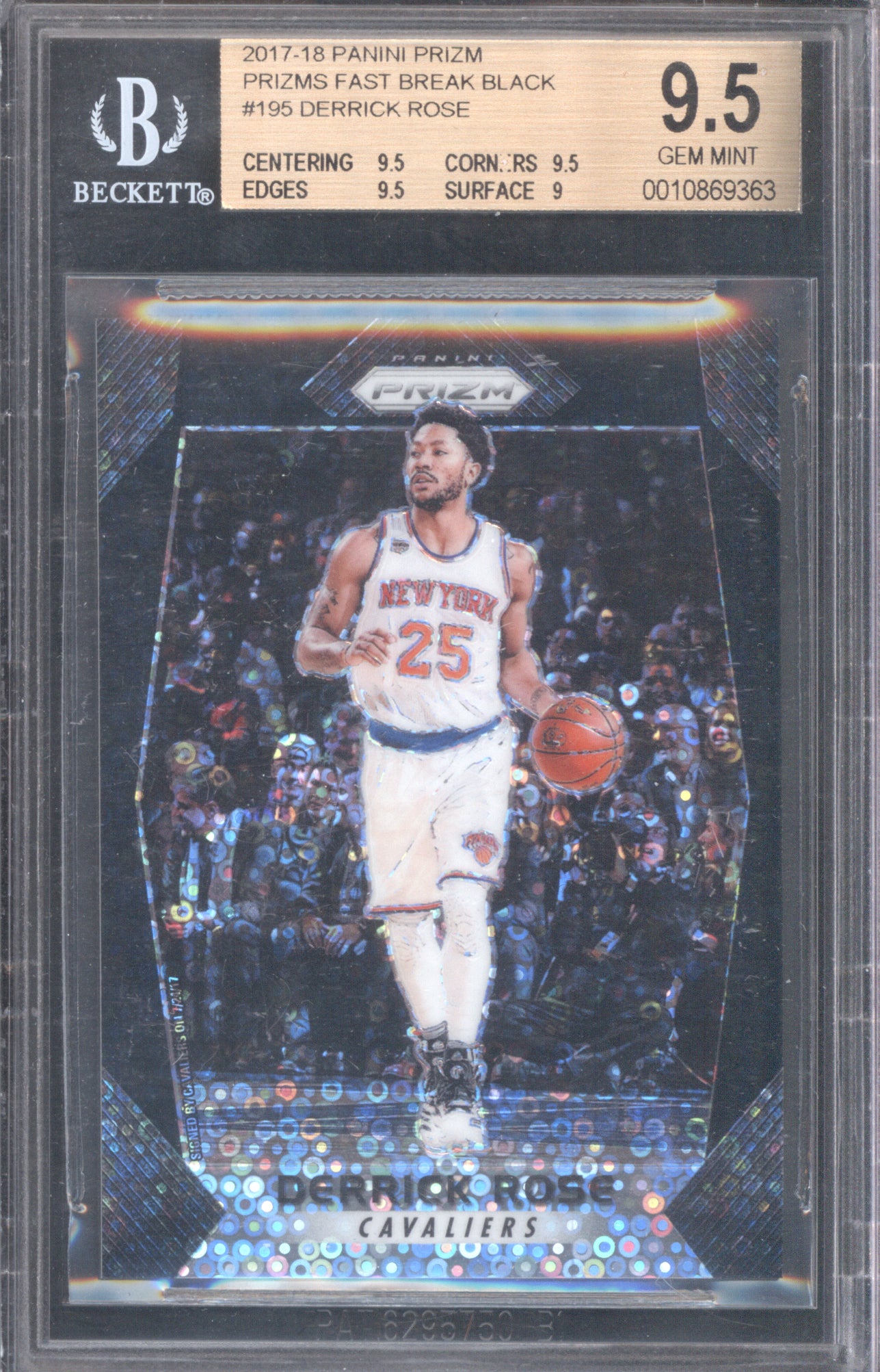 Derrick Rose 2017-18 Panini Prizm 195 Fast Break Black Prizm 1/1 BGS 9.5