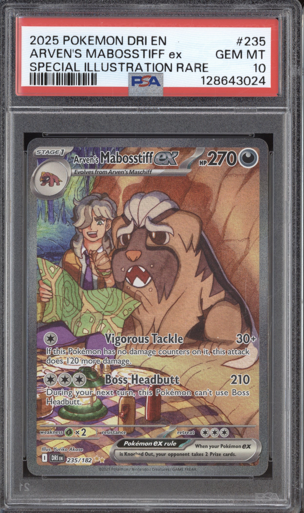 2025 Pokemon Destined Rivals DRI 235/182 Arven's Mabosstiff ex SIR PSA 10
