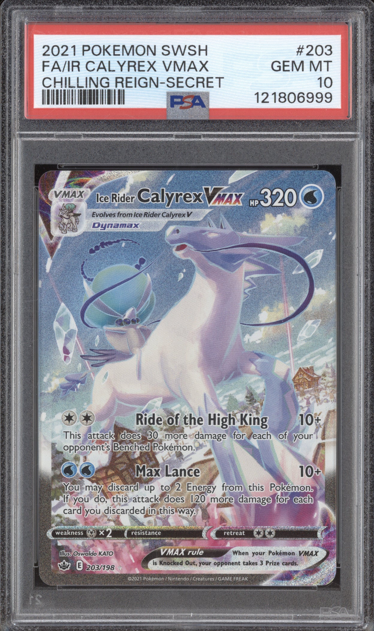 2021 Pokemon Chilling Reign 203 Ice Rider Calyrex VMAX Secret Rare PSA 10