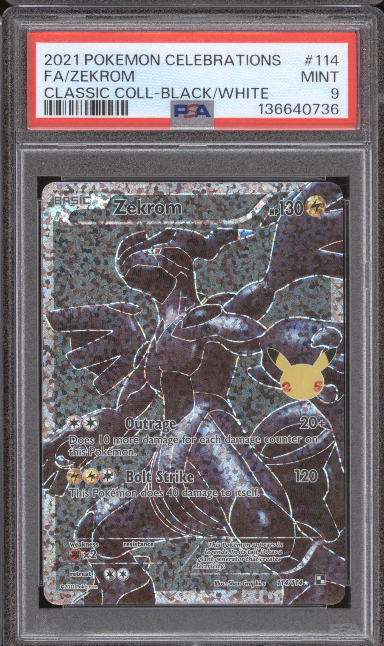 Zekrom 2021 Pokemon Celebrations 114/114 Classic Collection Black/White PSA 9