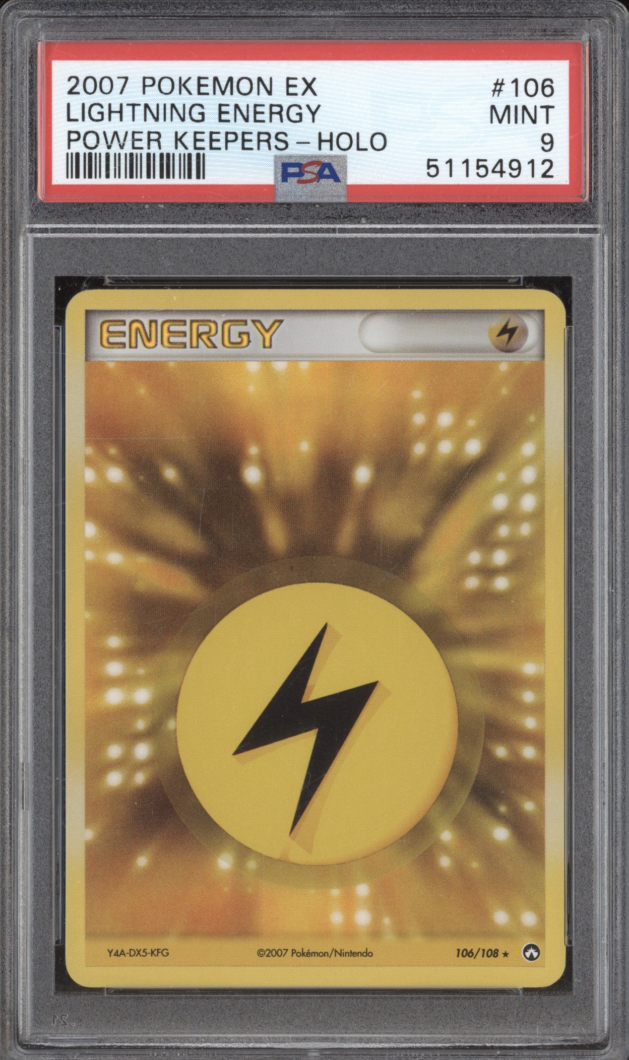 2007 Pokemon Power Keepers 106 Lightning Energy Holo PSA 9