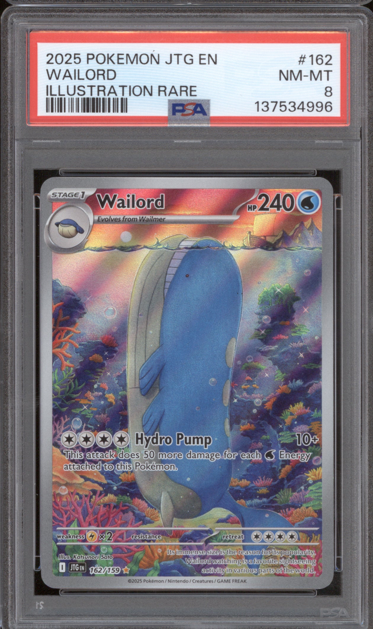 Wailord 2025 Pokemon Journey Together JTG 162/159 PSA 8
