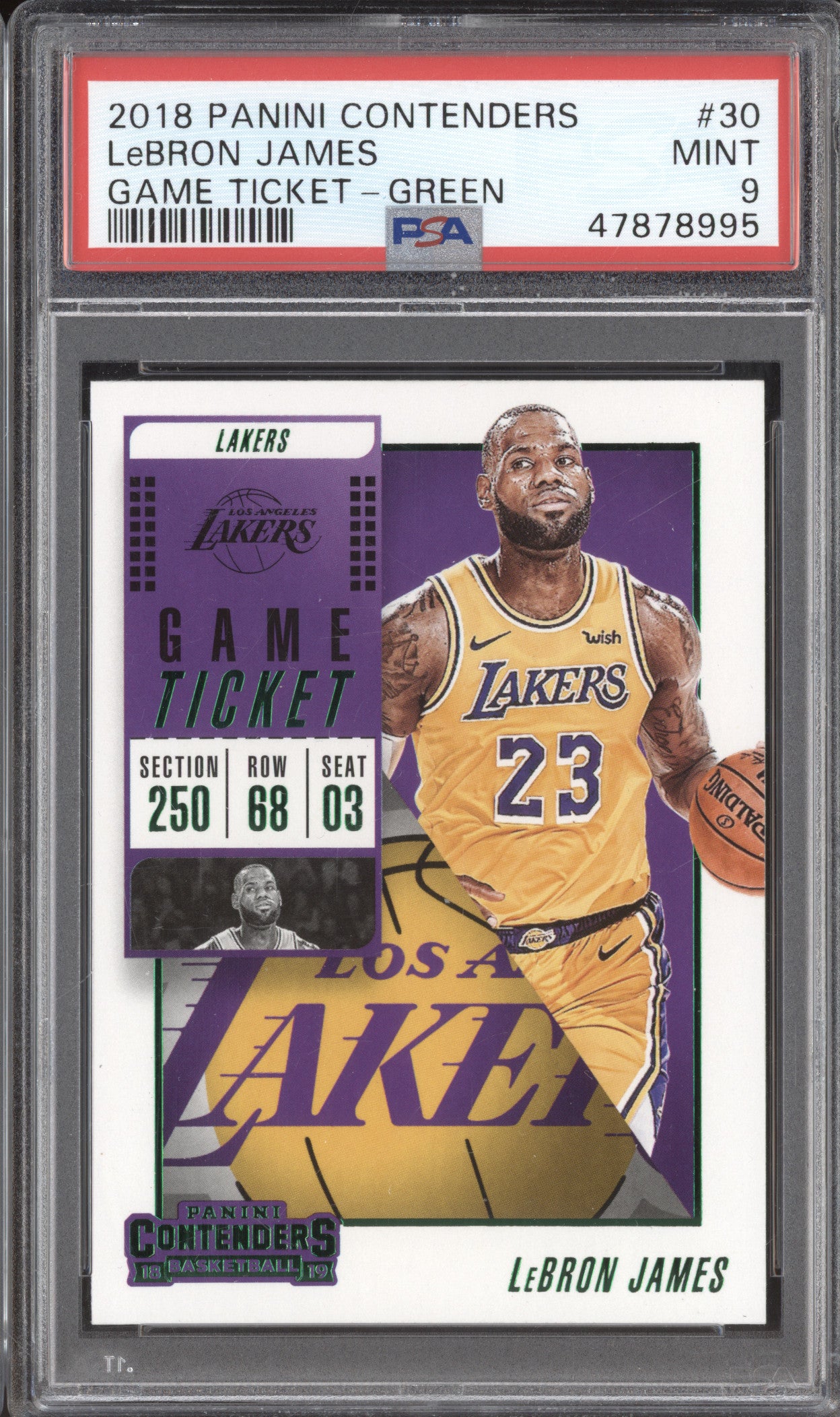 2018 Panini Contenders 30 LeBron James Game Ticket Green PSA 9