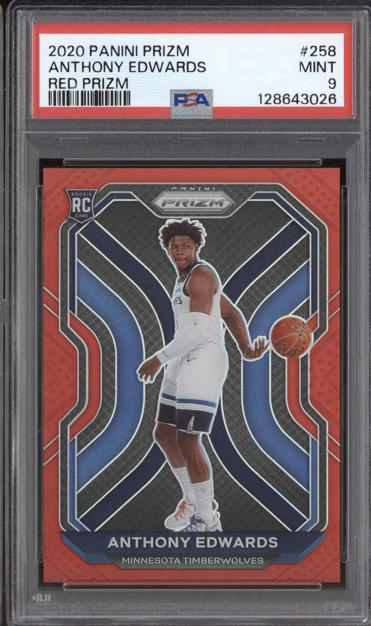 2020 Panini Prizm 258 Anthony Edwards Red Prizm RC /299 PSA 9