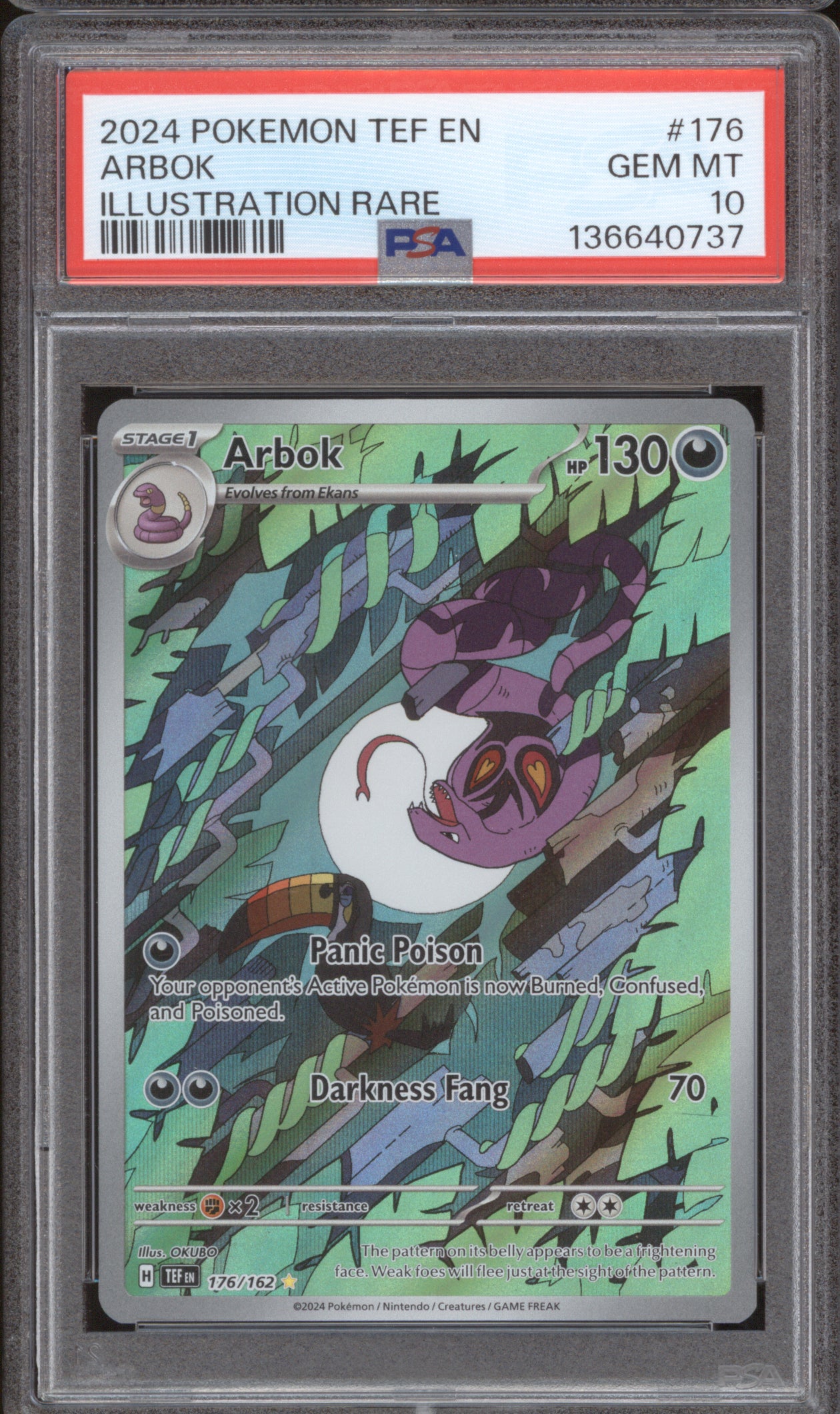 Arbok 2024 Pokemon Temporal Forces 176/162 Illustration Rare PSA 10