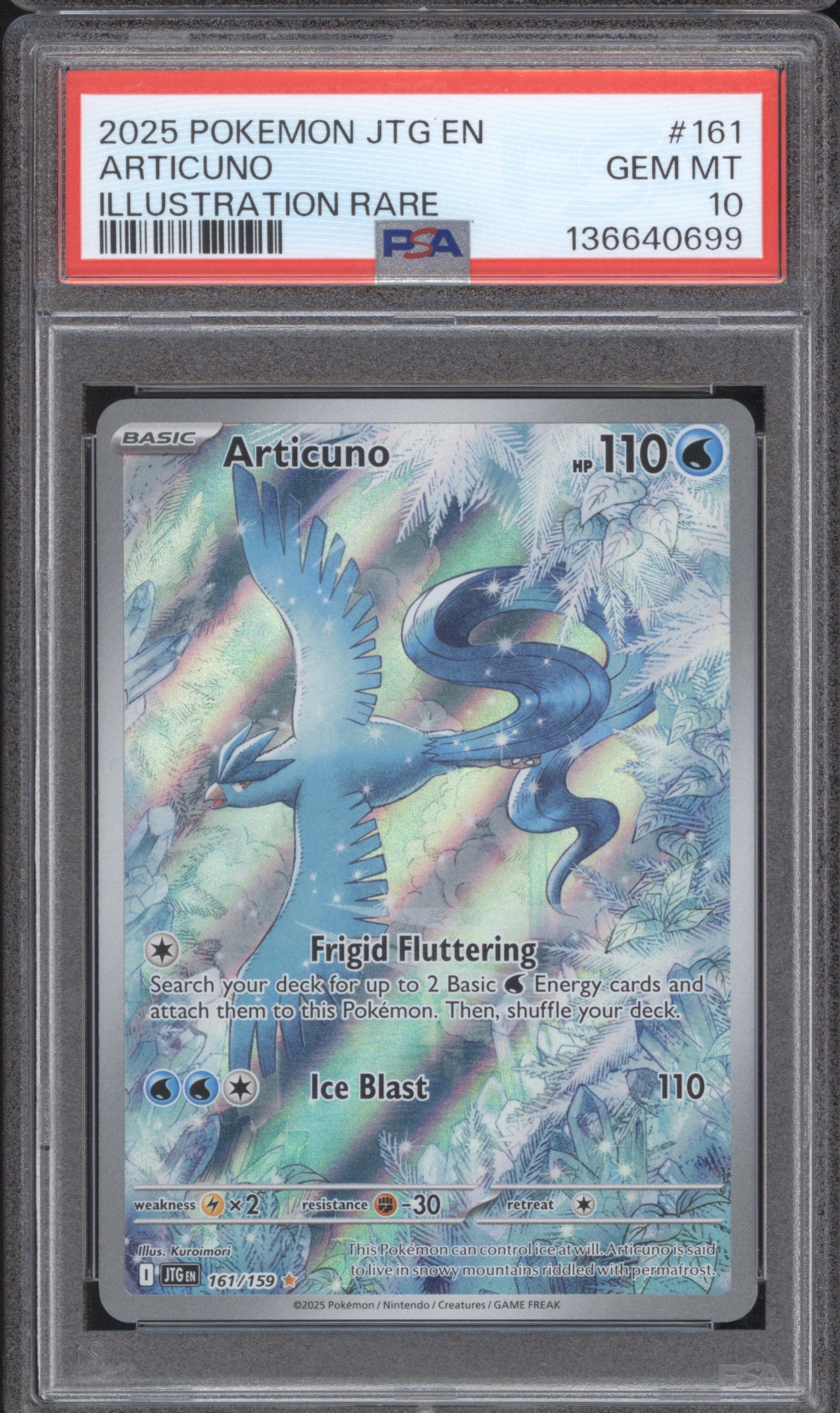 Articuno 2025 Pokemon Journey Together JTG 161/159 Illustration Rare PSA 10