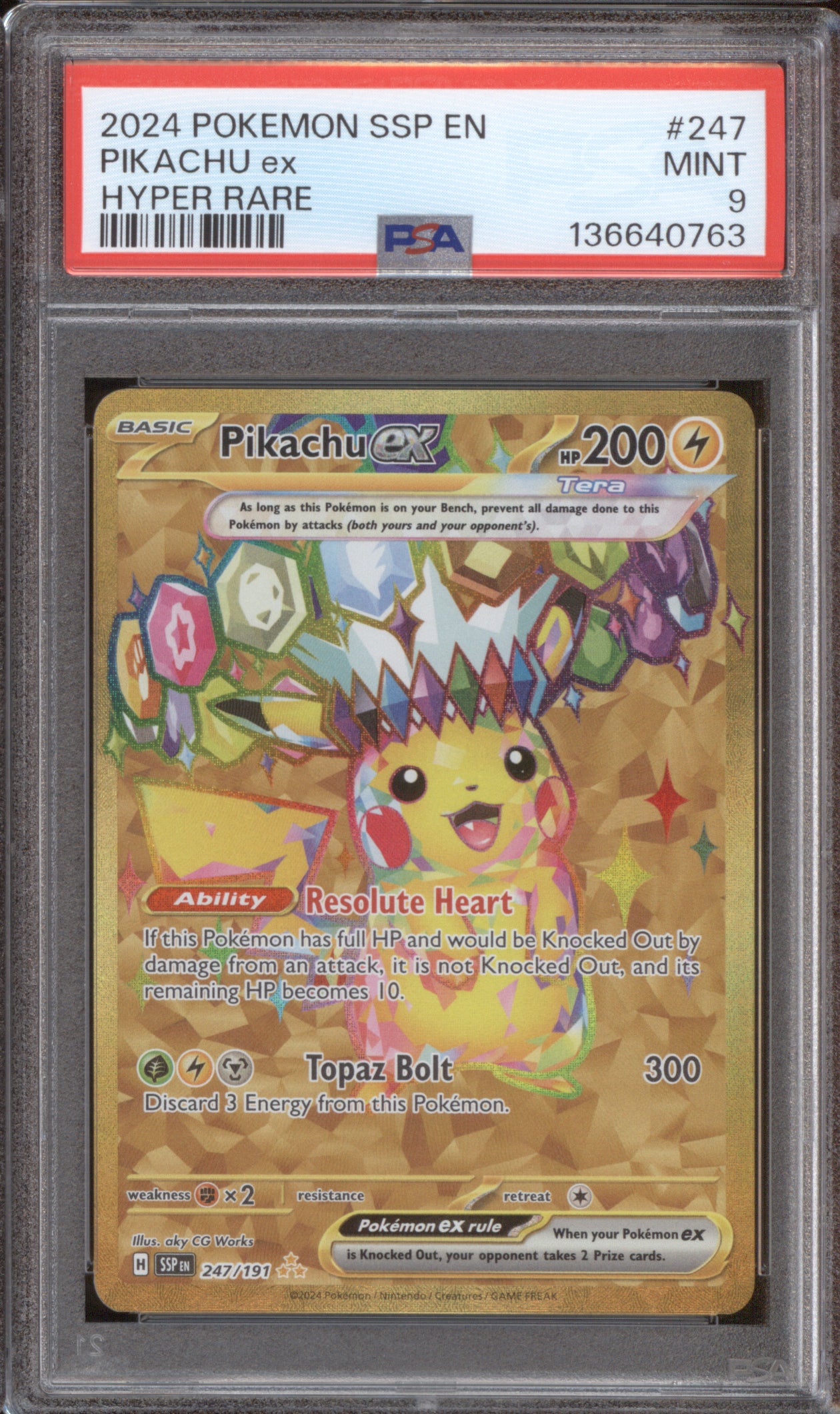 Pikachu ex 2024 Pokemon Surging Sparks SSP 247/191 Hyper Rare PSA 9