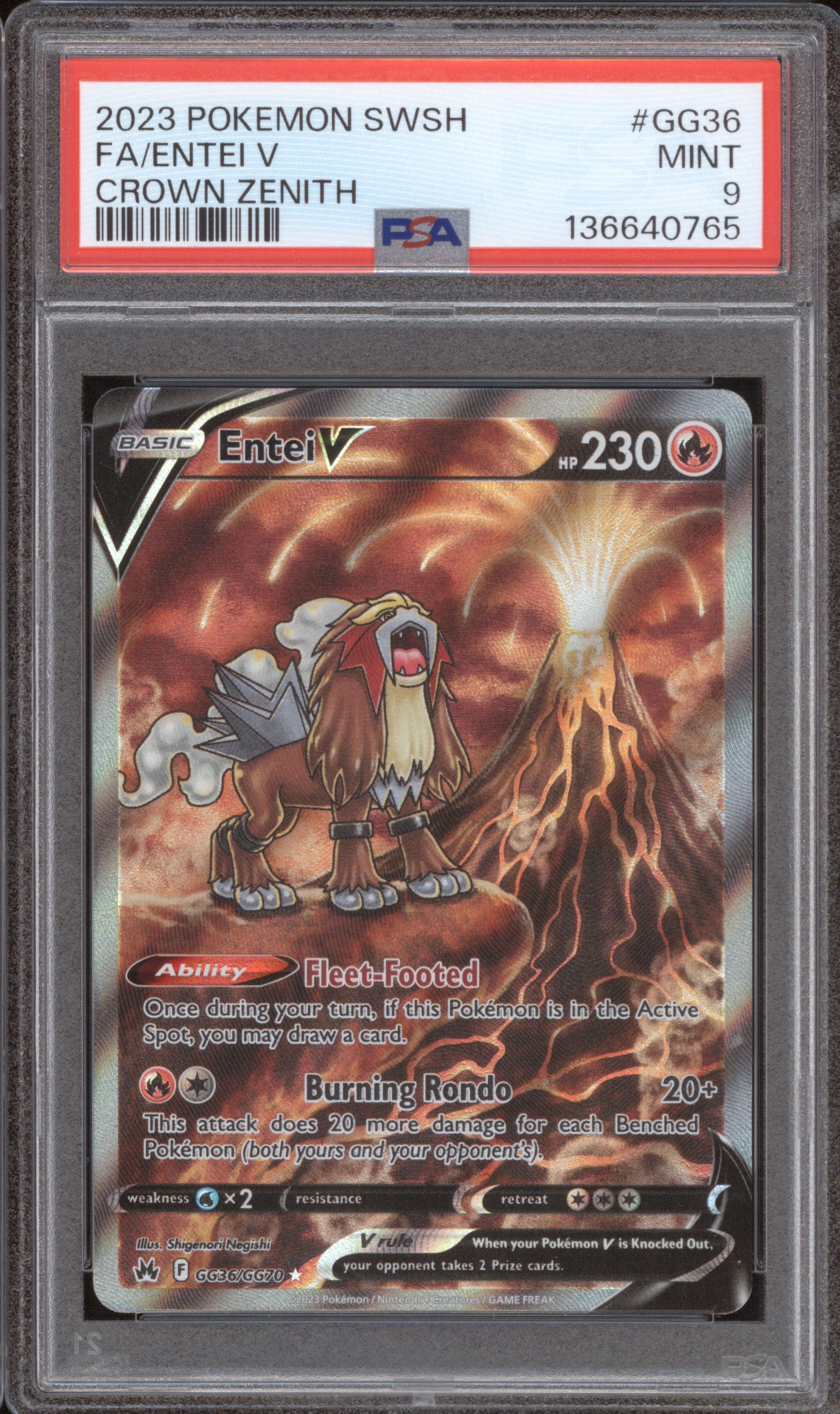 Entei V 2023 Pokemon Crown Zenith GG36/GG70 Full Art PSA 9