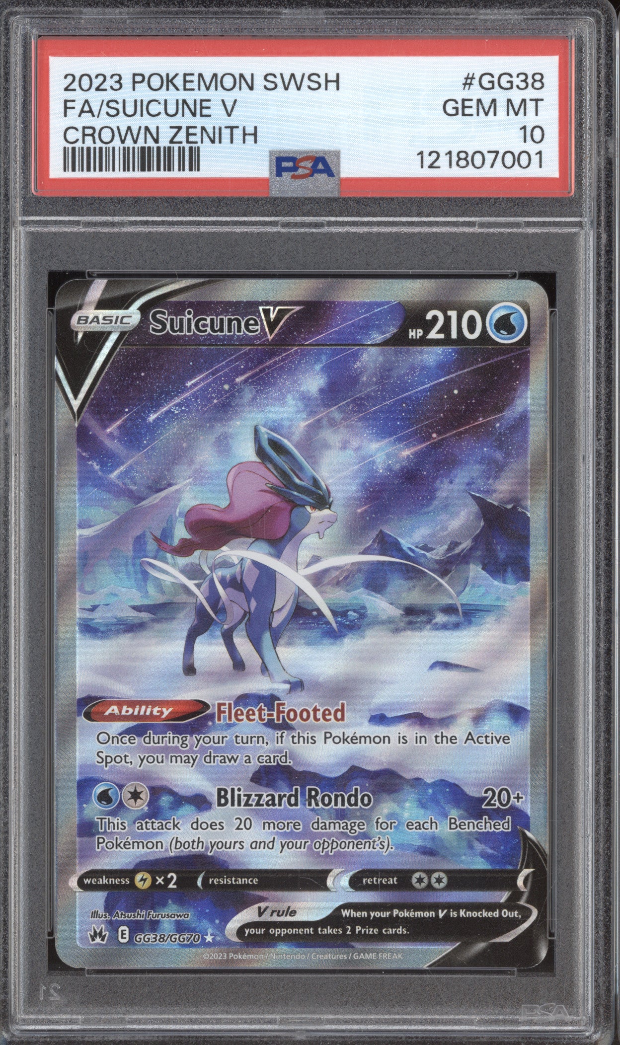 2023 Pokemon Crown Zenith GG38 Suicune V Full Art PSA 10