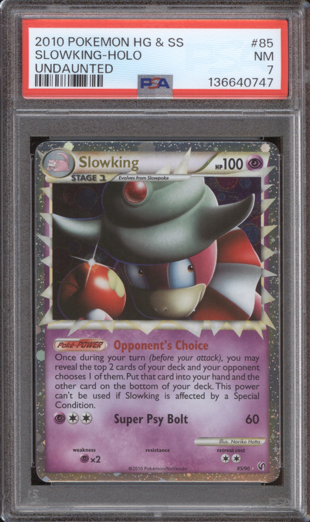 Slowking Prime 2010 Pokemon HeartGold & SoulSilver Undaunted 85/90 Holo PSA 7