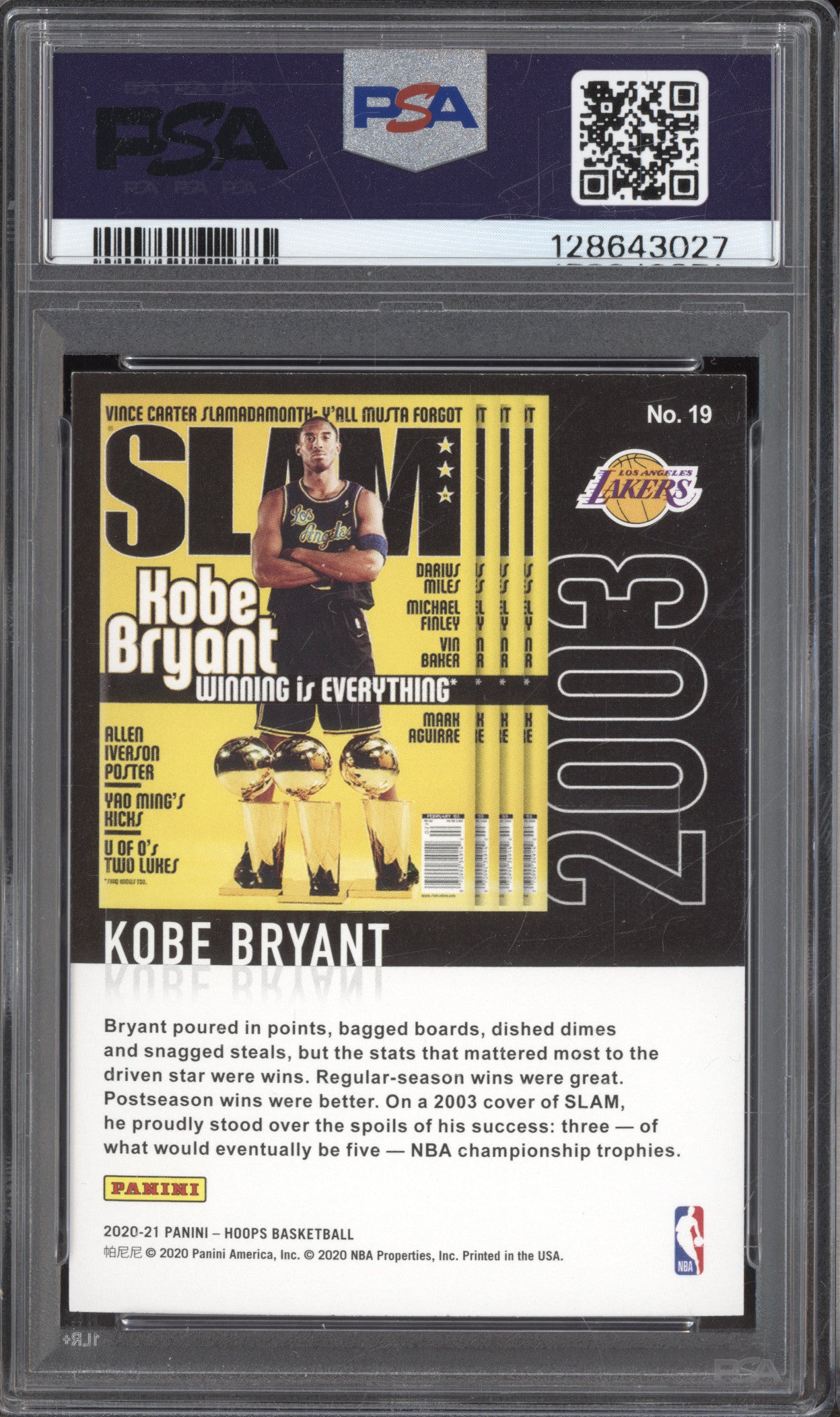 2020 Panini Hoops 19 Kobe Bryant Slam PSA 10