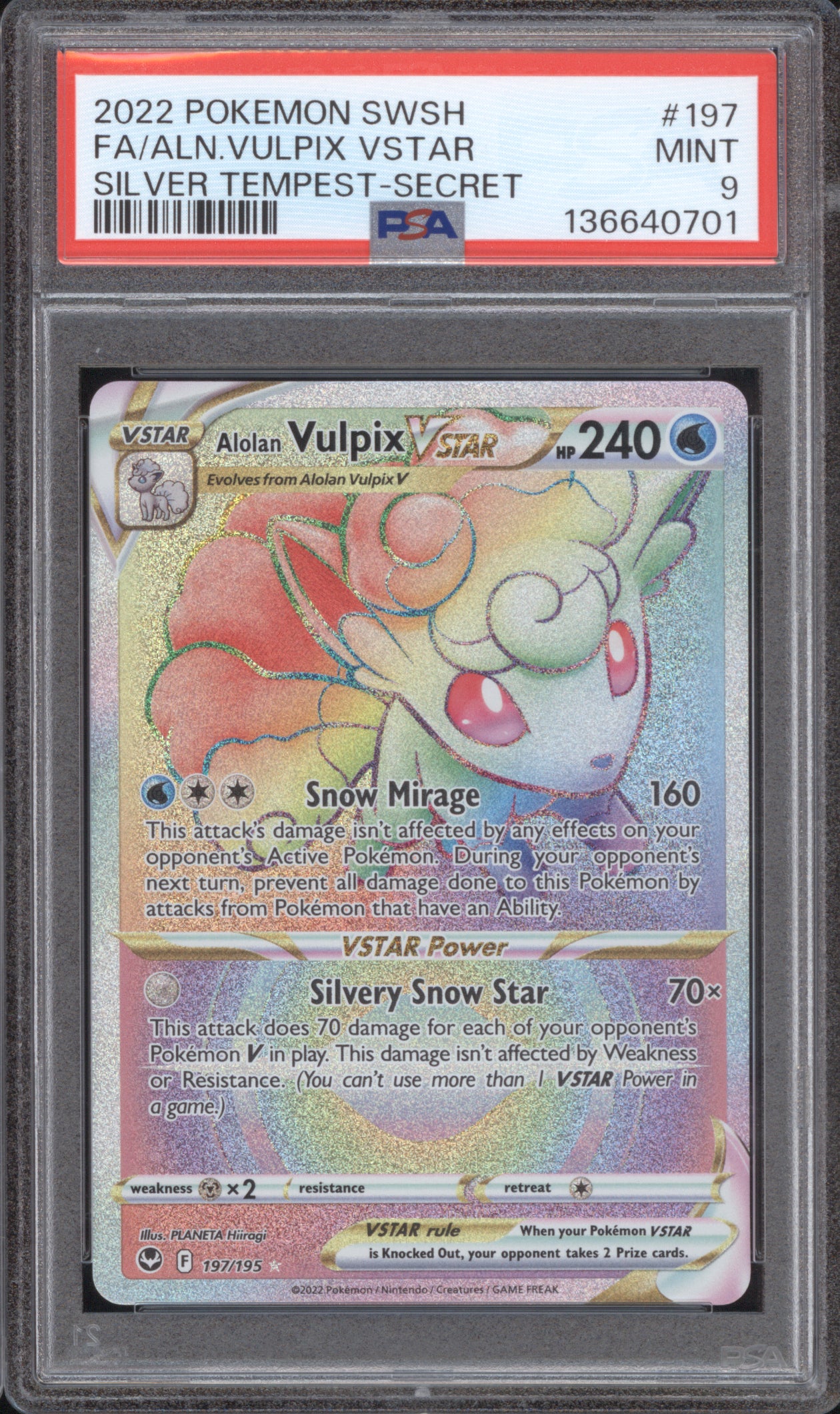 Alolan Vulpix VSTAR 2022 Pokemon Silver Tempest 197/132 Secret Rare PSA 9