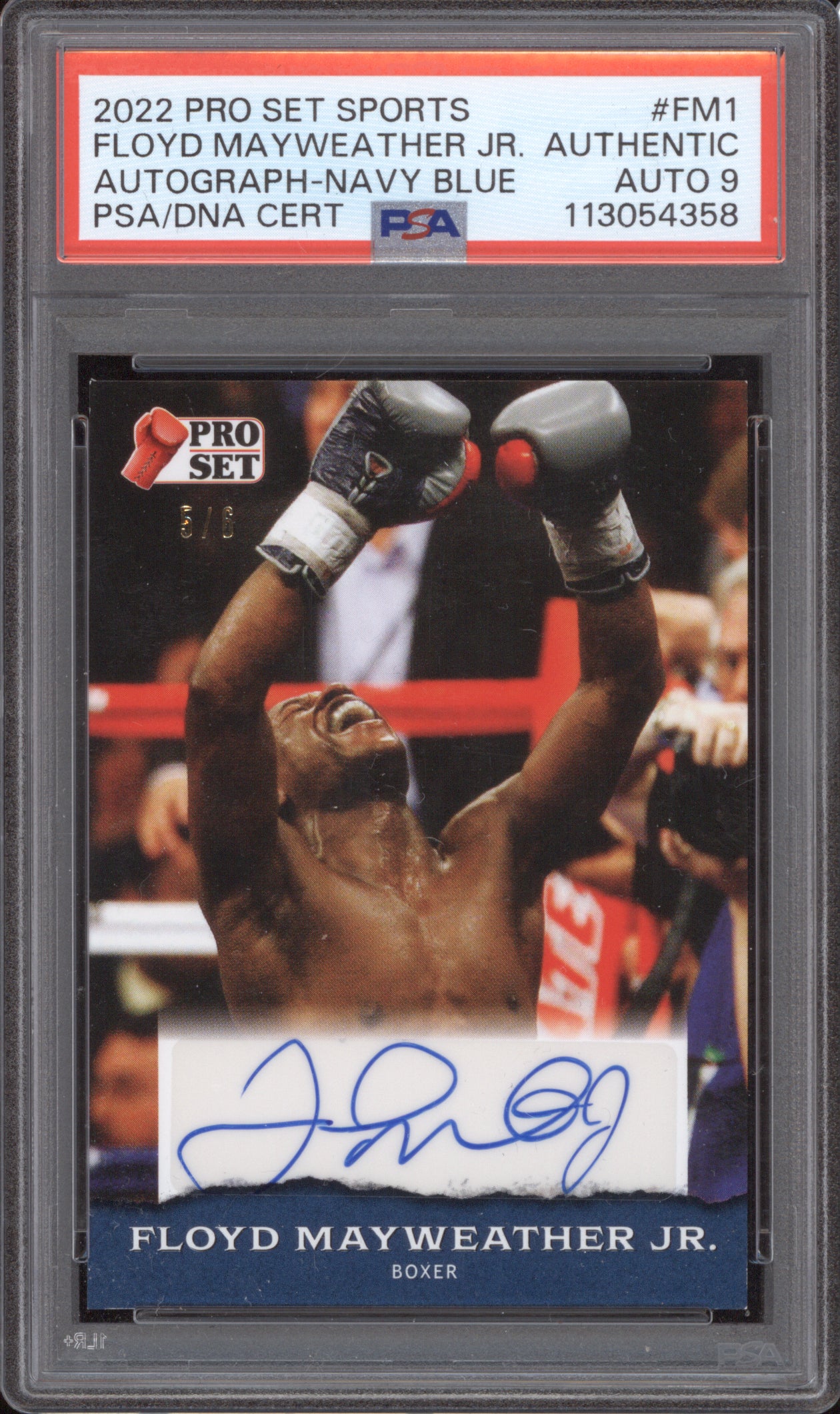 Floyd Mayweather Jr. 2022 Pro Set FM1 Navy Blue Auto 5/6 PSA Authentic - Auto 9