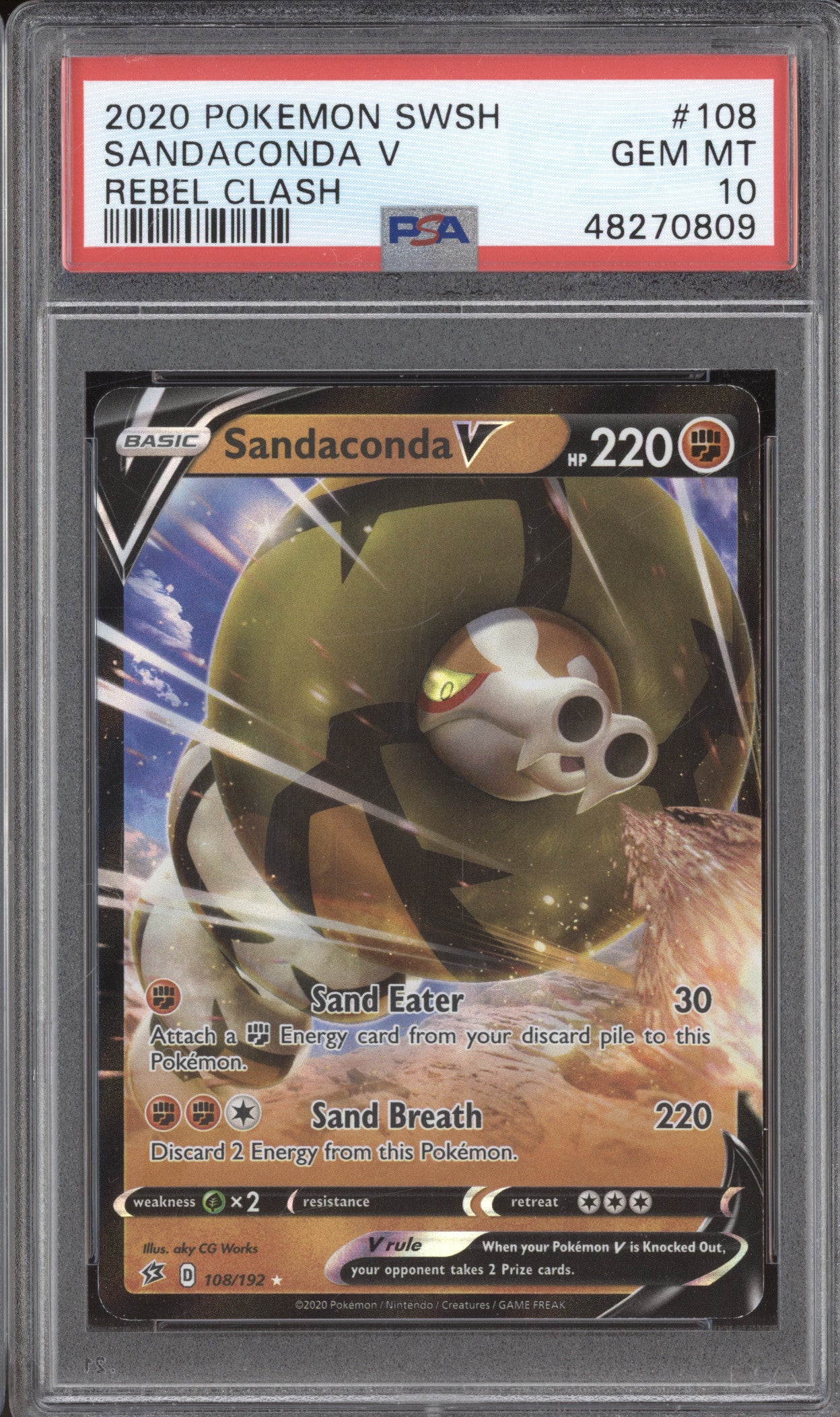 2020 Pokemon Rebel Clash 108 Sandaconda V Holo PSA 10