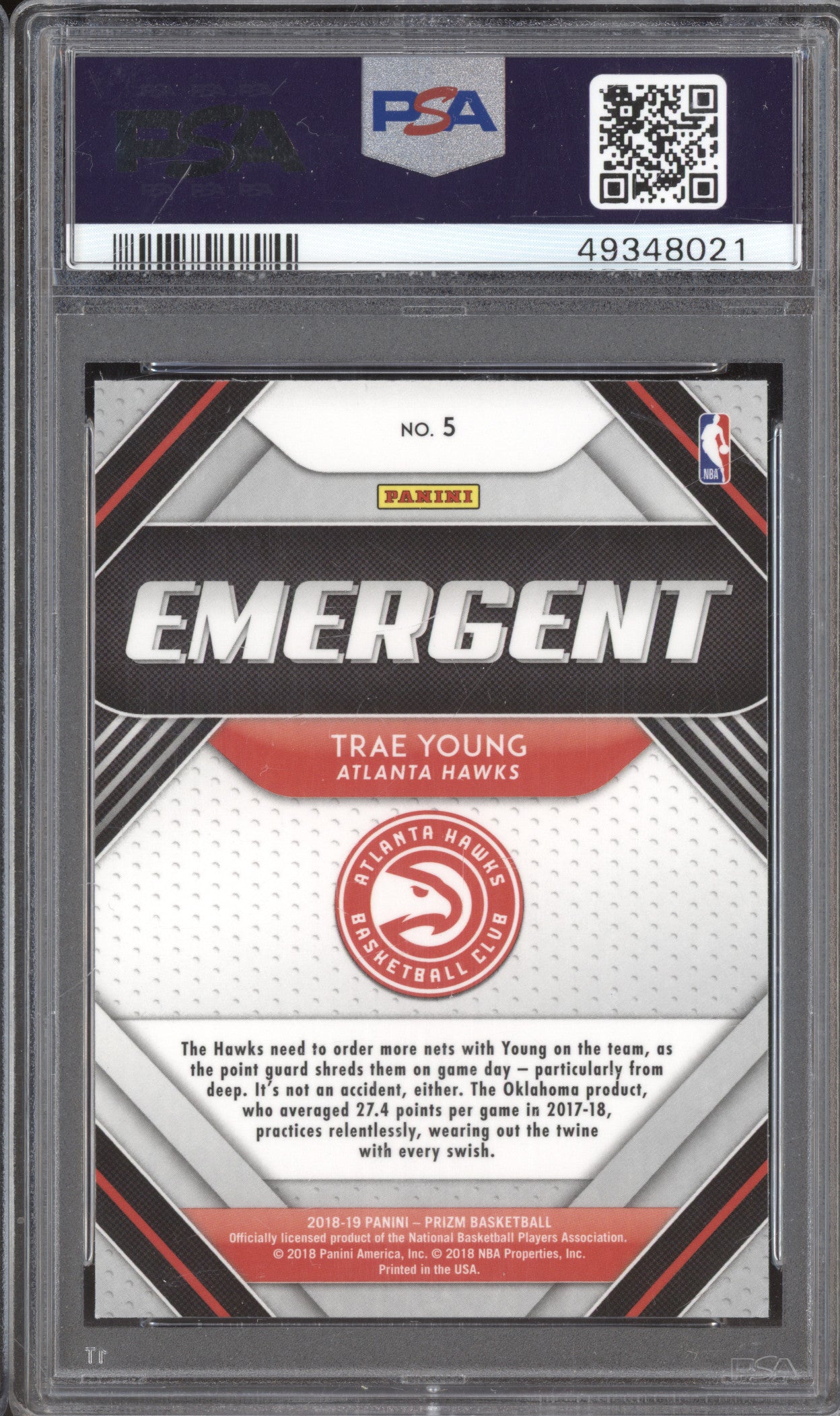 2018 Panini Prizm 5 Trae Young Emergent RC PSA 9