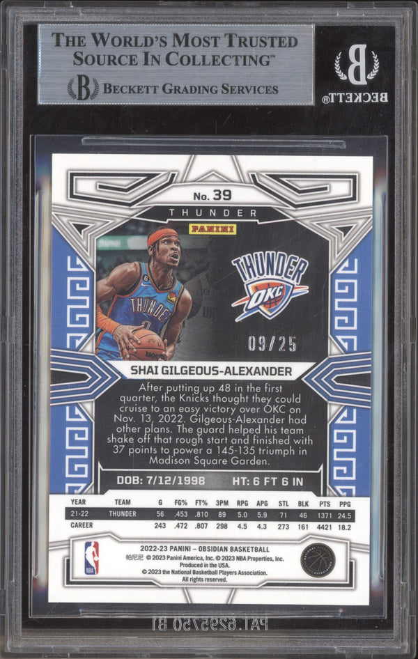 Shai Gilgeous-Alexander 2022 Panini Obsidian Electric Etch Green Flood /25 BGS 9