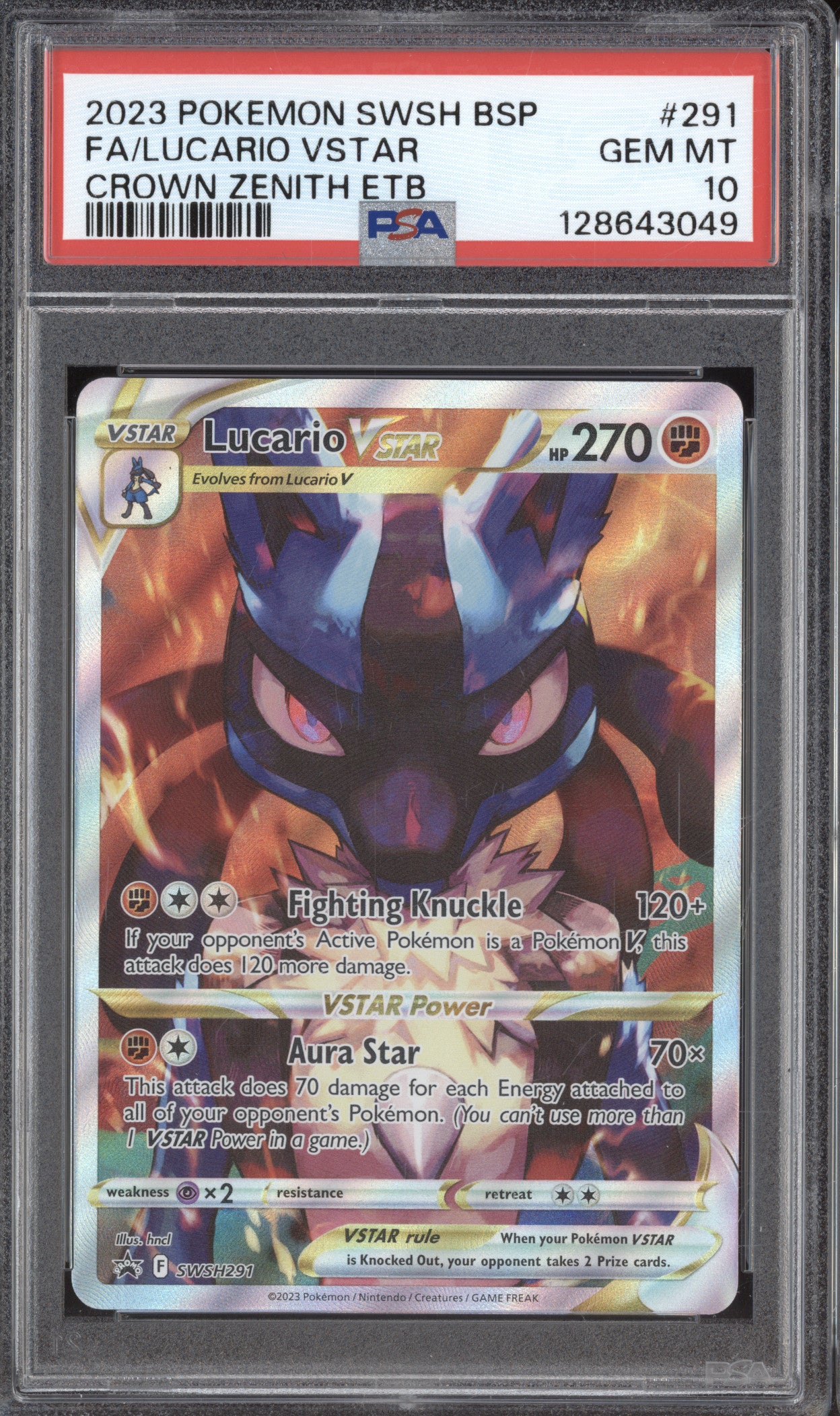 2023 Pokemon Crown Zenith ETB Promo 291 Lucario VSTAR Full Art PSA 10