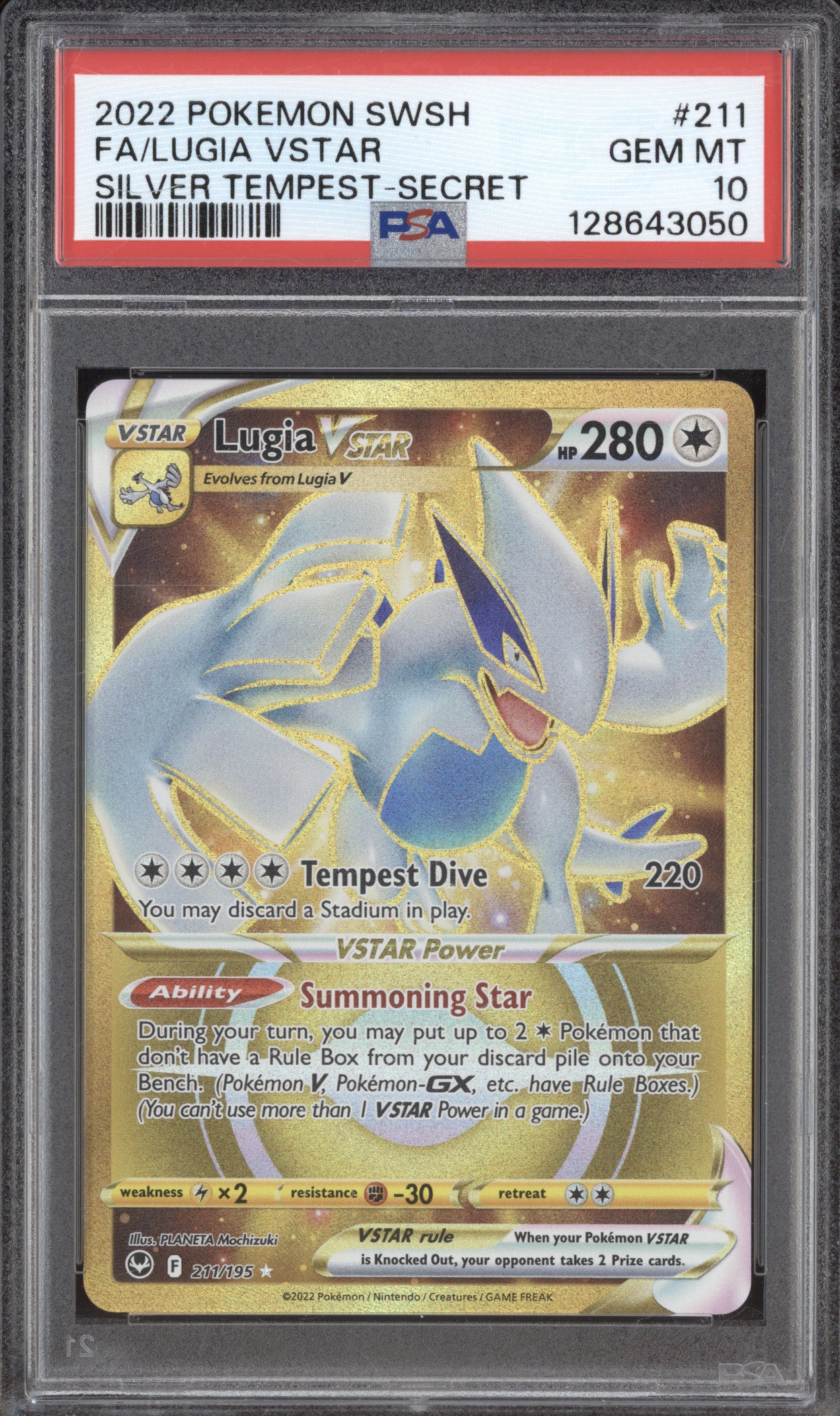 2022 Pokemon Silver Tempest 211/195 Lugia VSTAR Silver Tempest Secret PSA 10