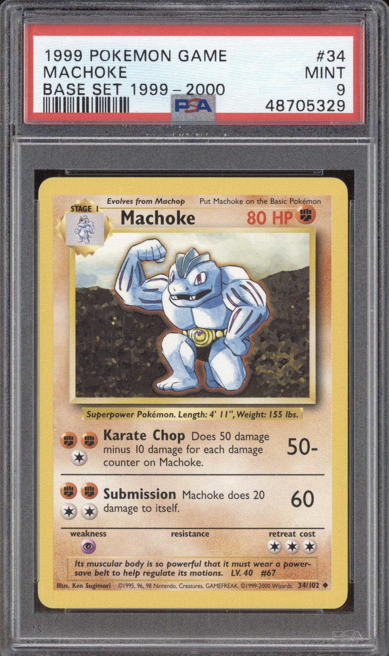 1999 Pokemon Base Set 34/102 Machoke PSA 9