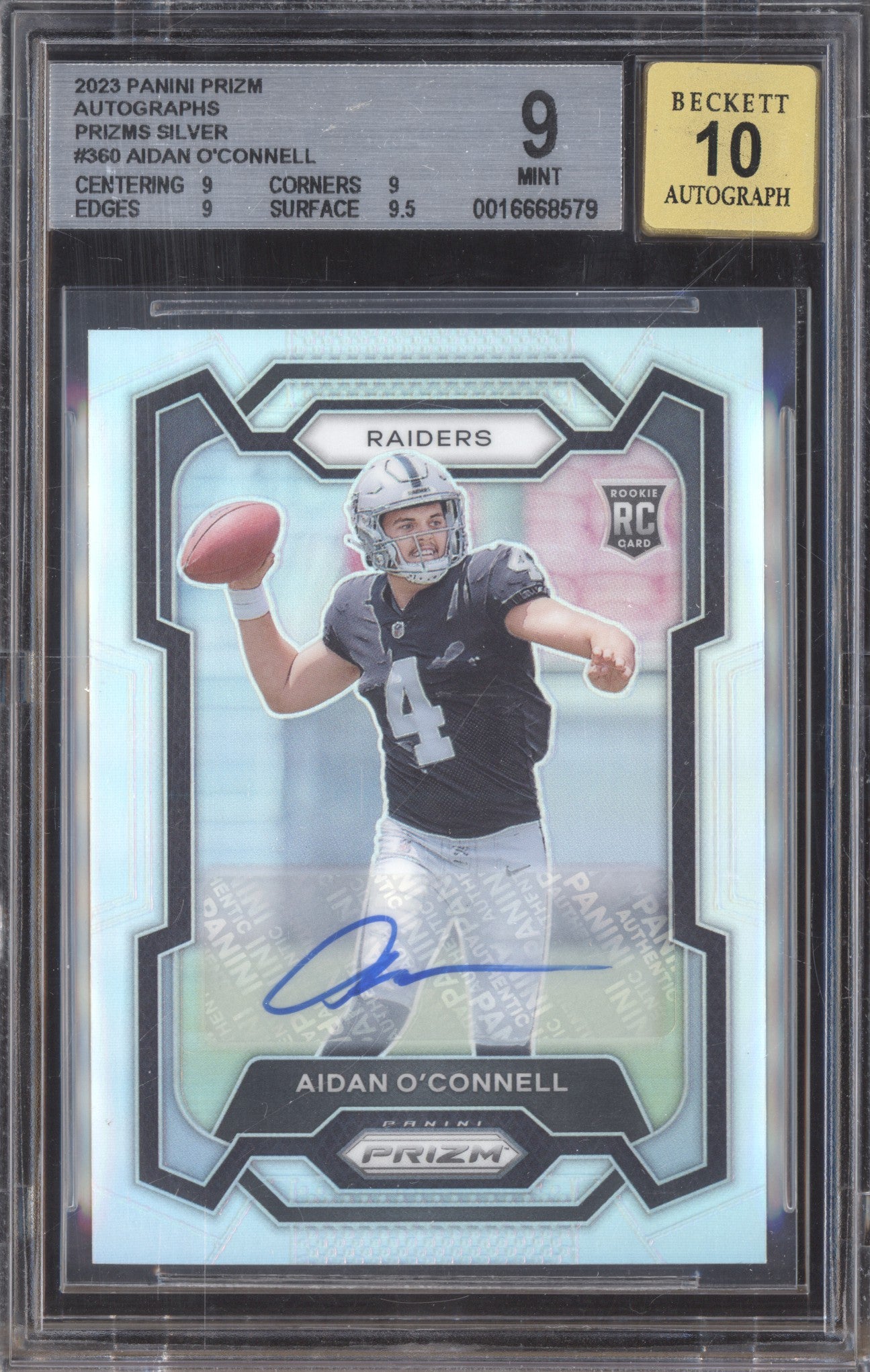 Aidan O'Connell 2023 Panini Prizm 360 Silver Autograph RC BGS 9/10