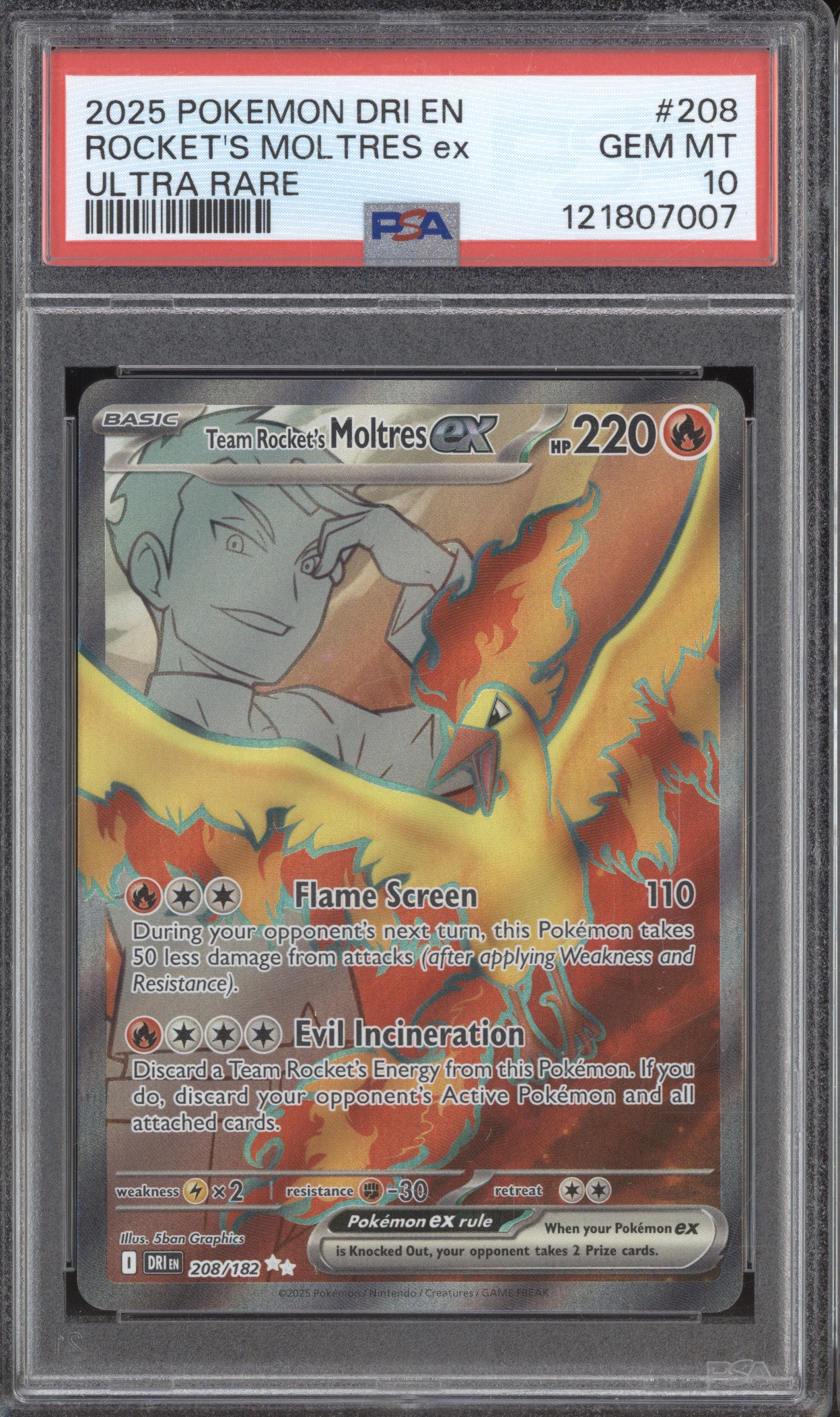 2025 Pokemon DRI 208 Team Rocket's Moltres ex Destined Rivals Holo PSA 10