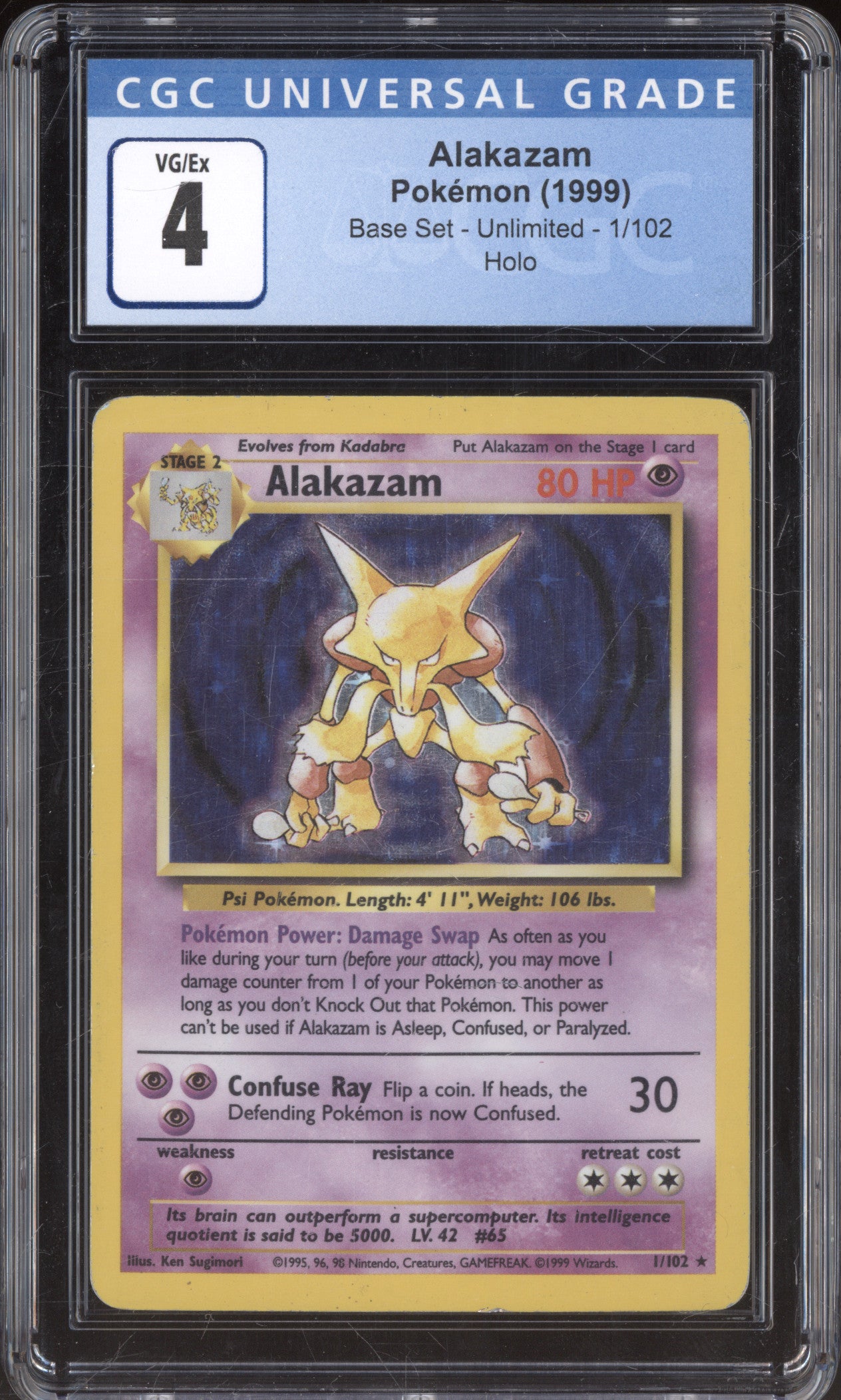 Alakazam 1999 Pokemon Base Set 1/102 Holo CGC 4