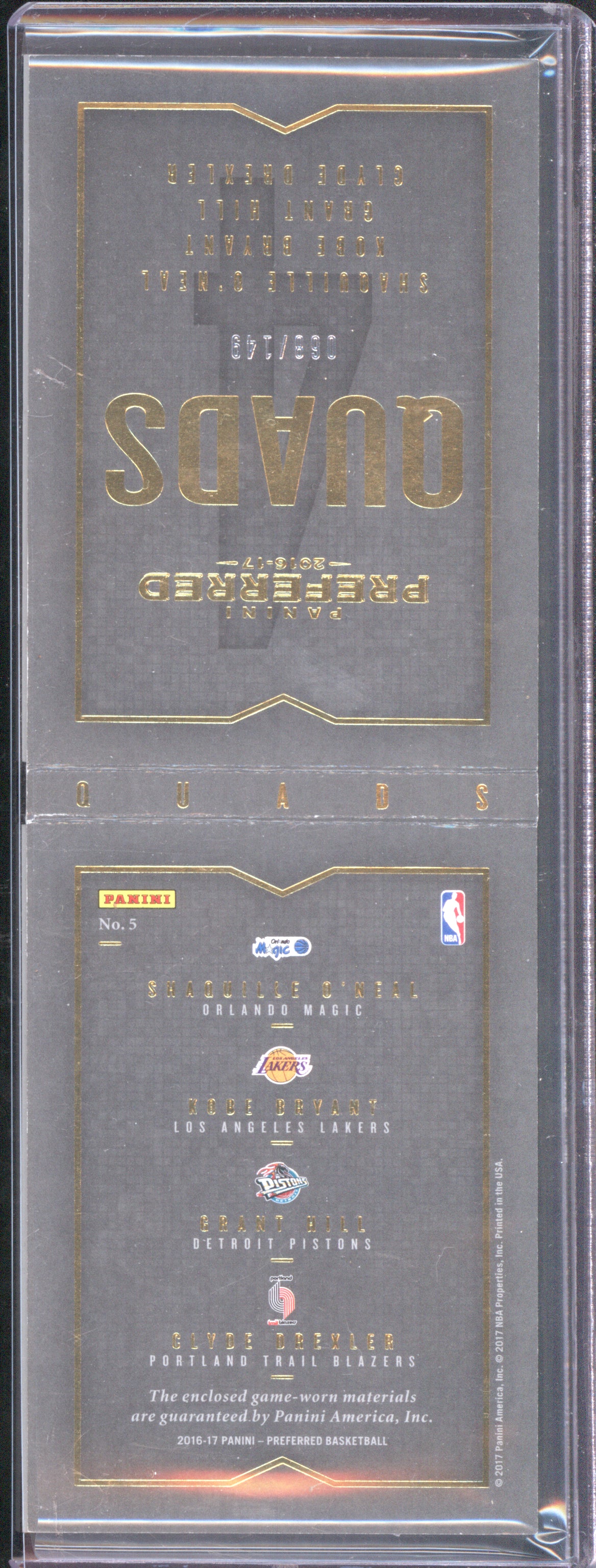 Hill, Drexler, Shaquille O'Neal, Kobe Bryant 2016-17 Panini Preferred Quads /149